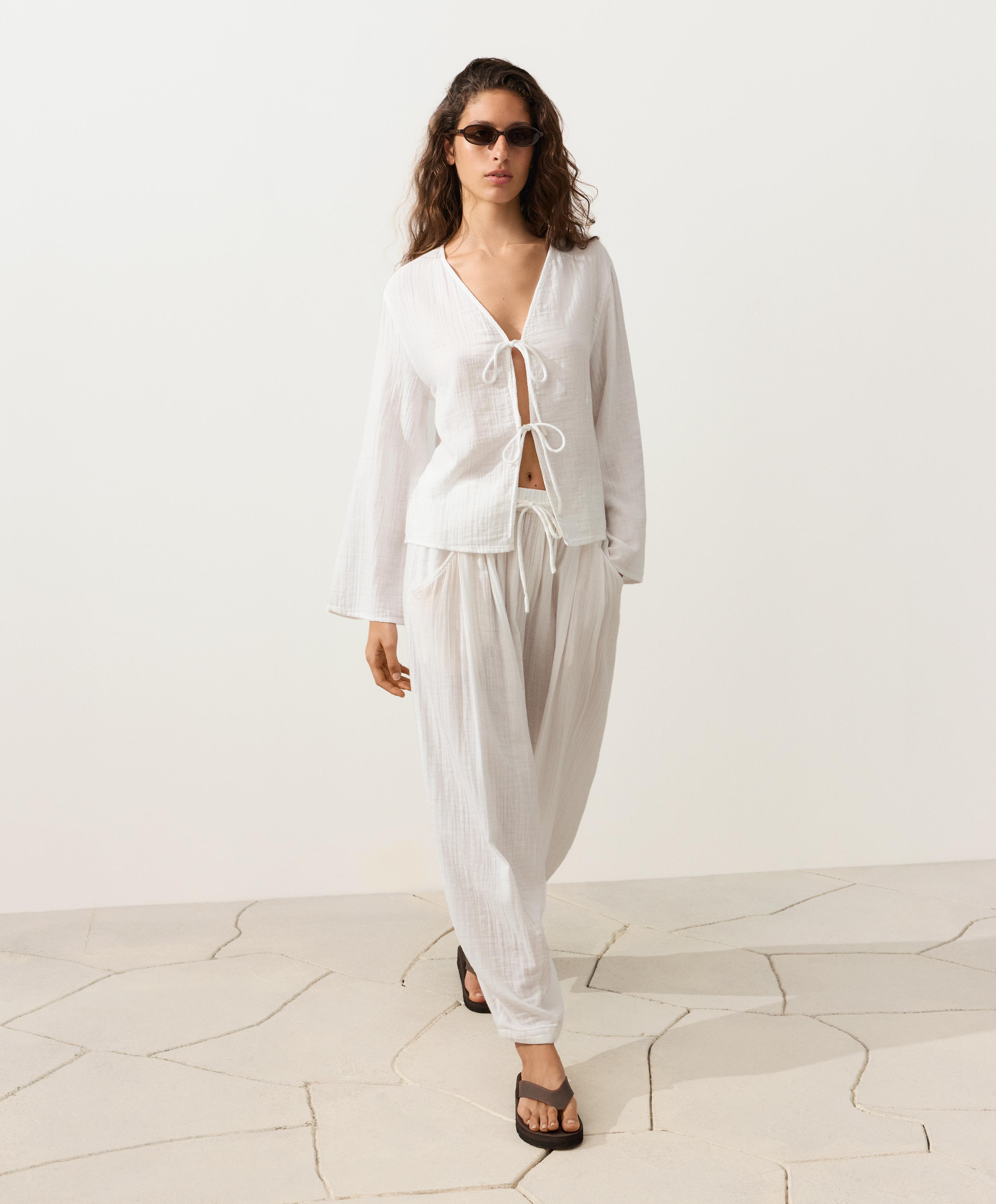 100% cotton gauze balloon trousers — WHITE