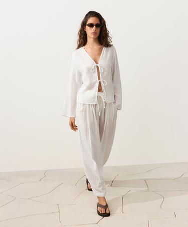 100% cotton gauze balloon trousers — WHITE  5