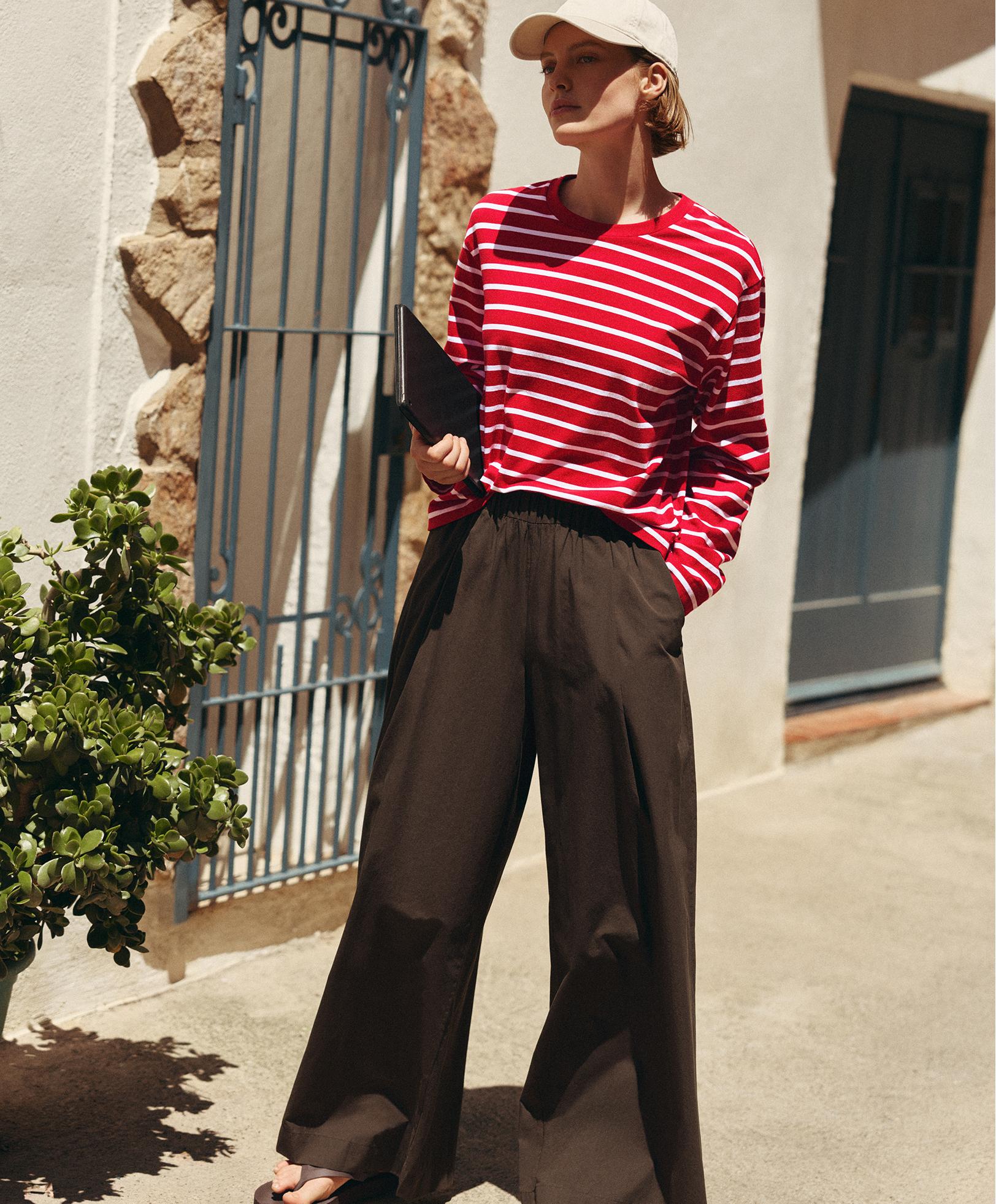 100% cotton poplin wide-leg trousers — DARK BROWN