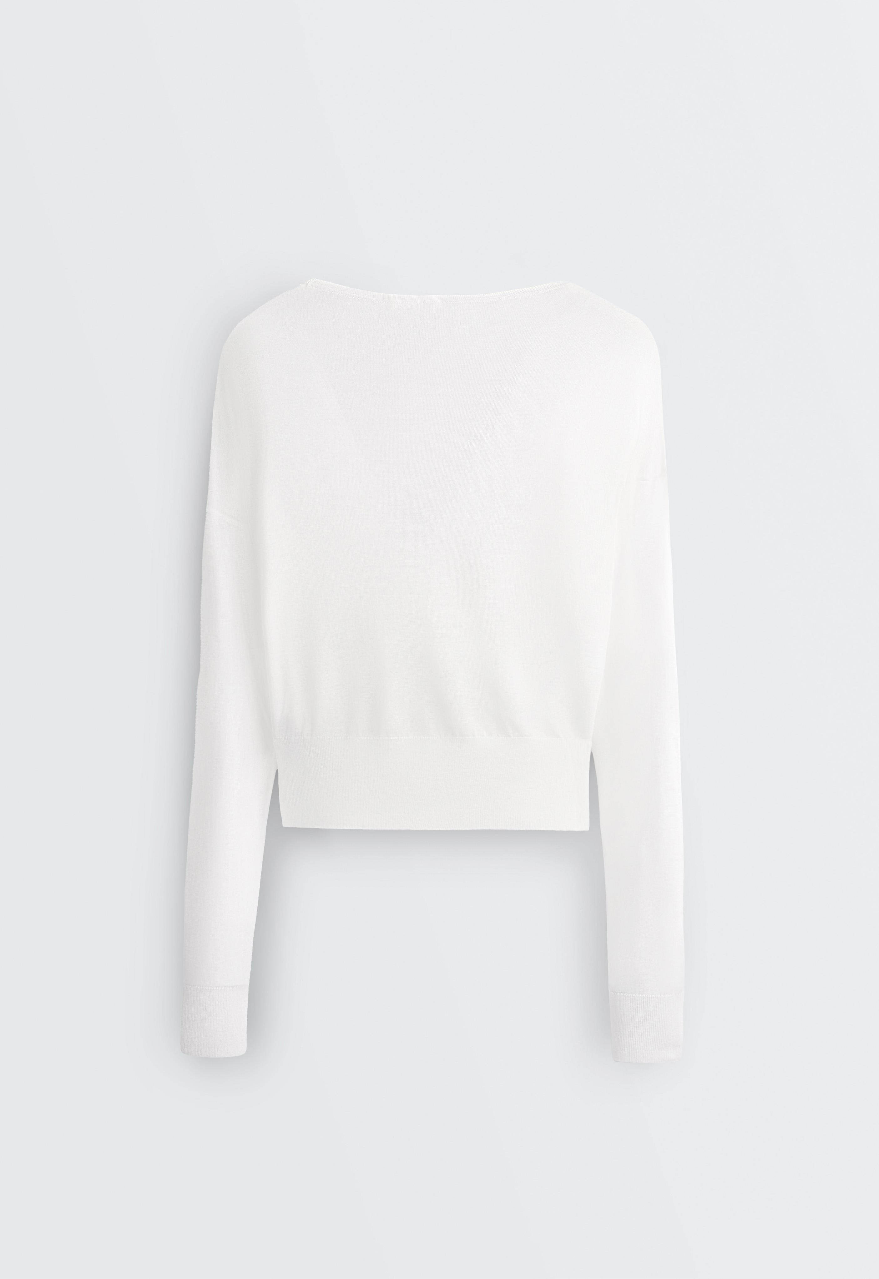 Lyocell blend sheer cross-over long sleeve T-shirt — WHITE 