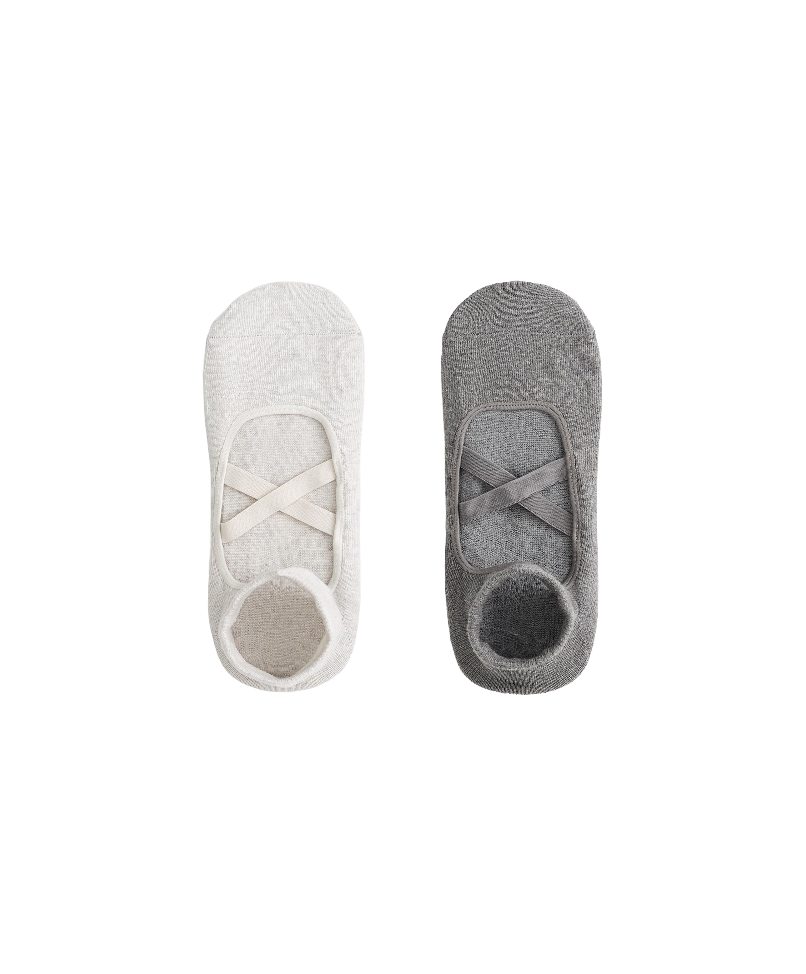 2 pairs of crossover strap cotton blend yoga and Pilates sneaker socks — PALE GREY MELANGE