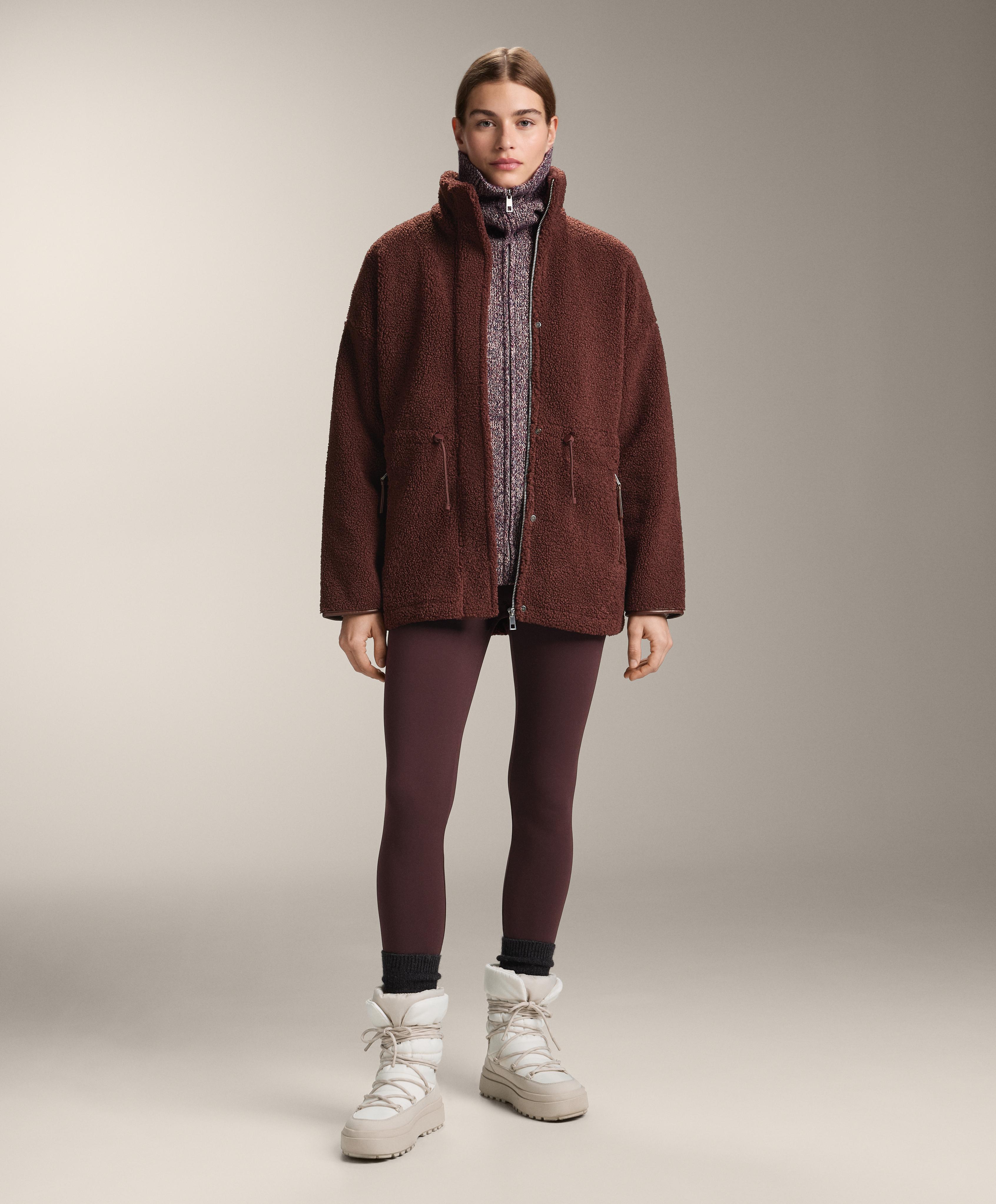 Adjustable waist faux-shearling jacket — BURGUNDY