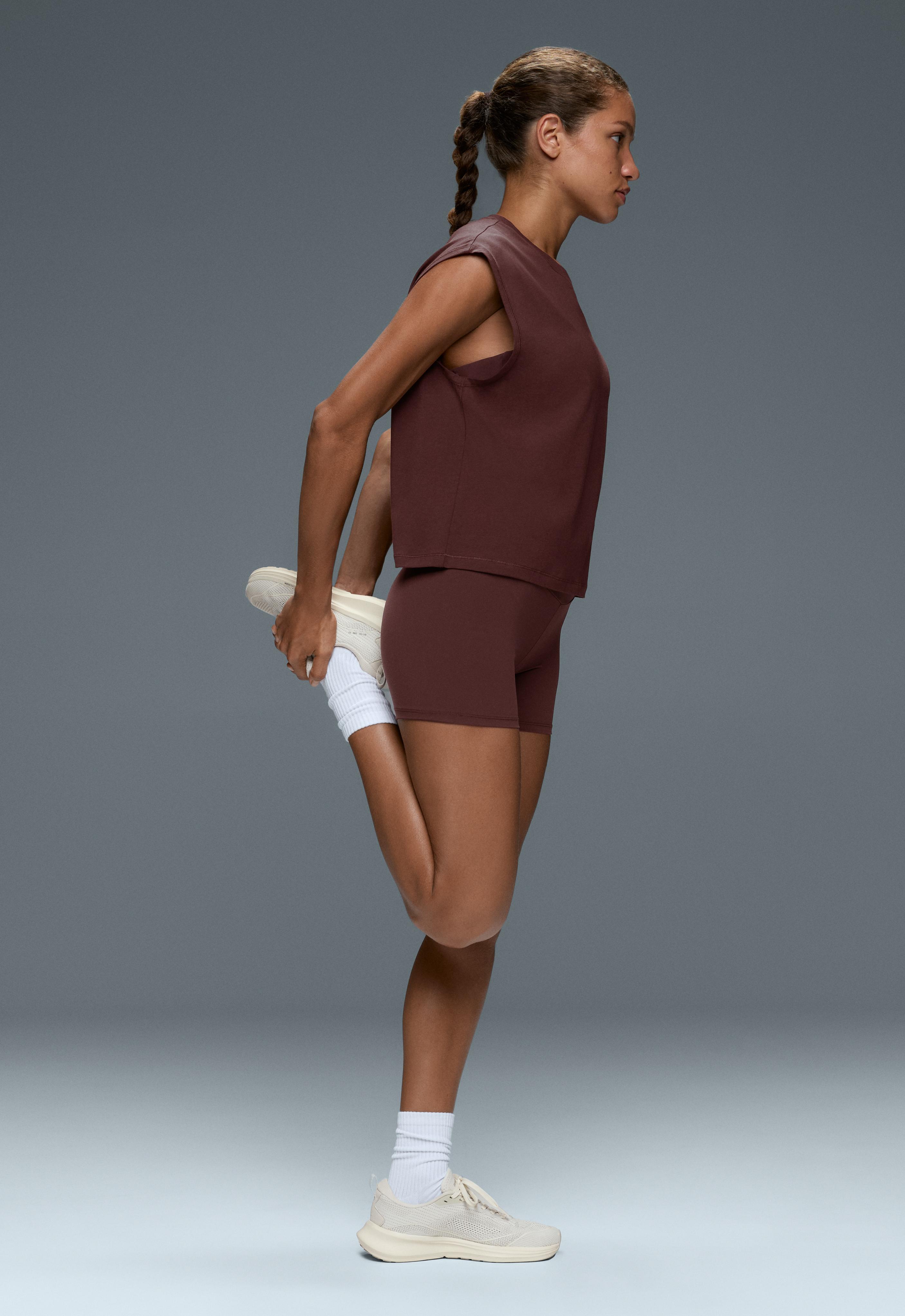 Cotton blend sleeveless T-shirt — CHOCOLATE