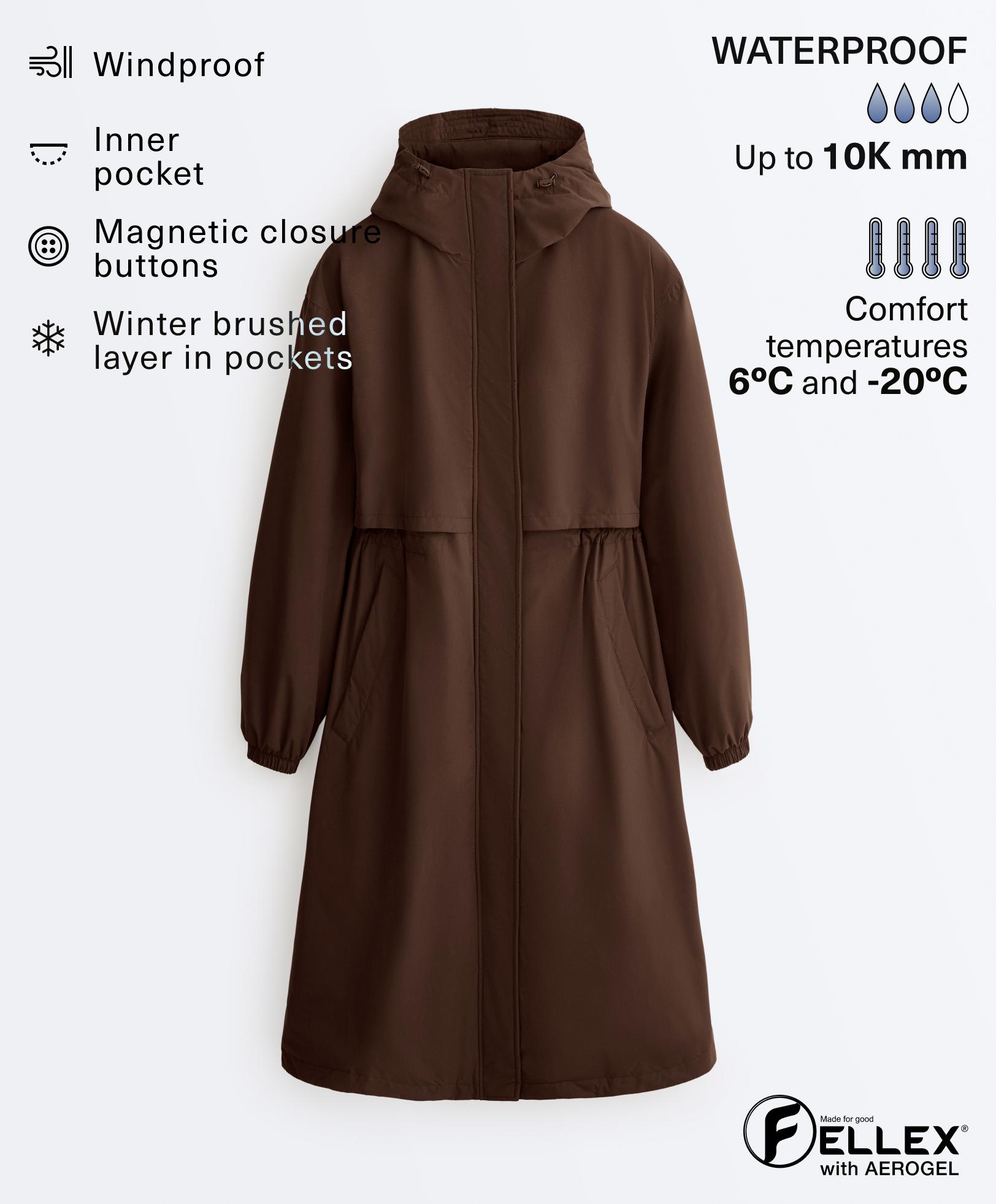 FELLEX® with AEROGEL 10k waterproof long padded jacket — BROWN