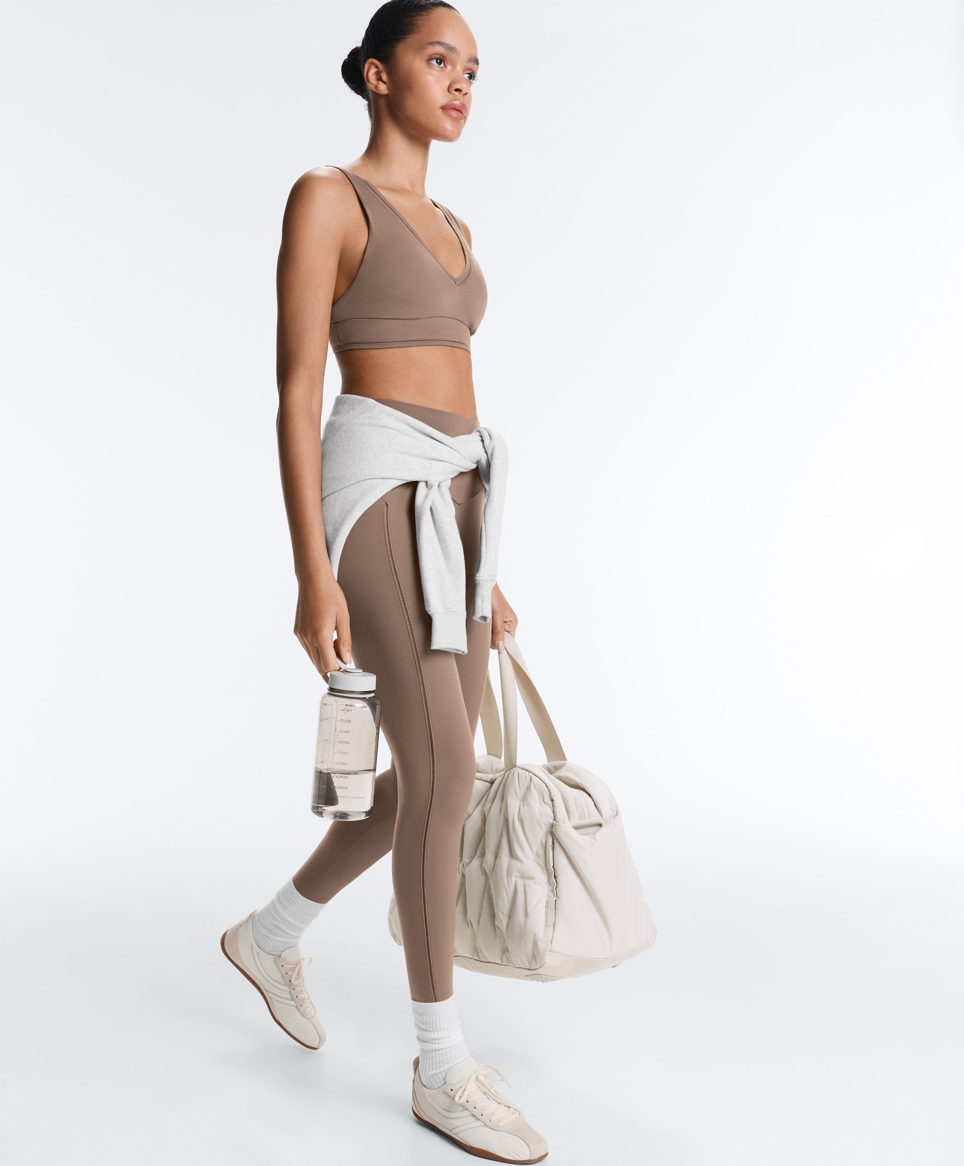Comfortlux medium-support hemstitch sports bra — MINK
