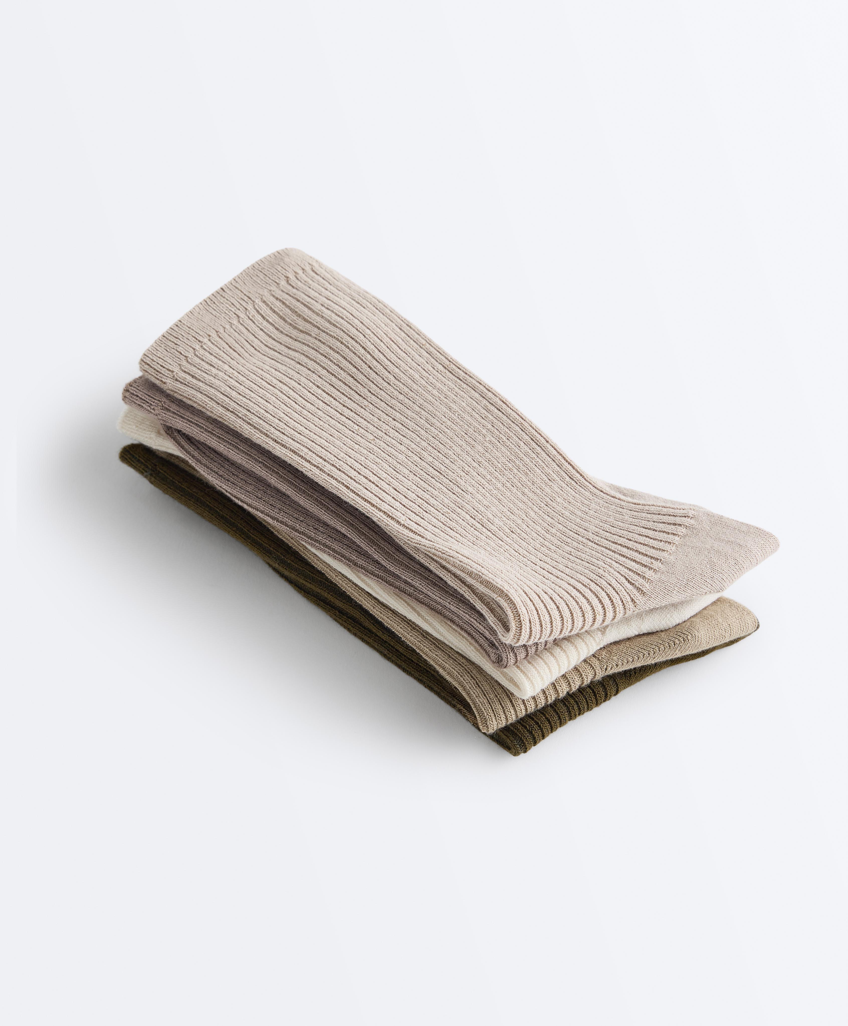 5 pairs of cotton blend classic socks — GREEN BEIGE
