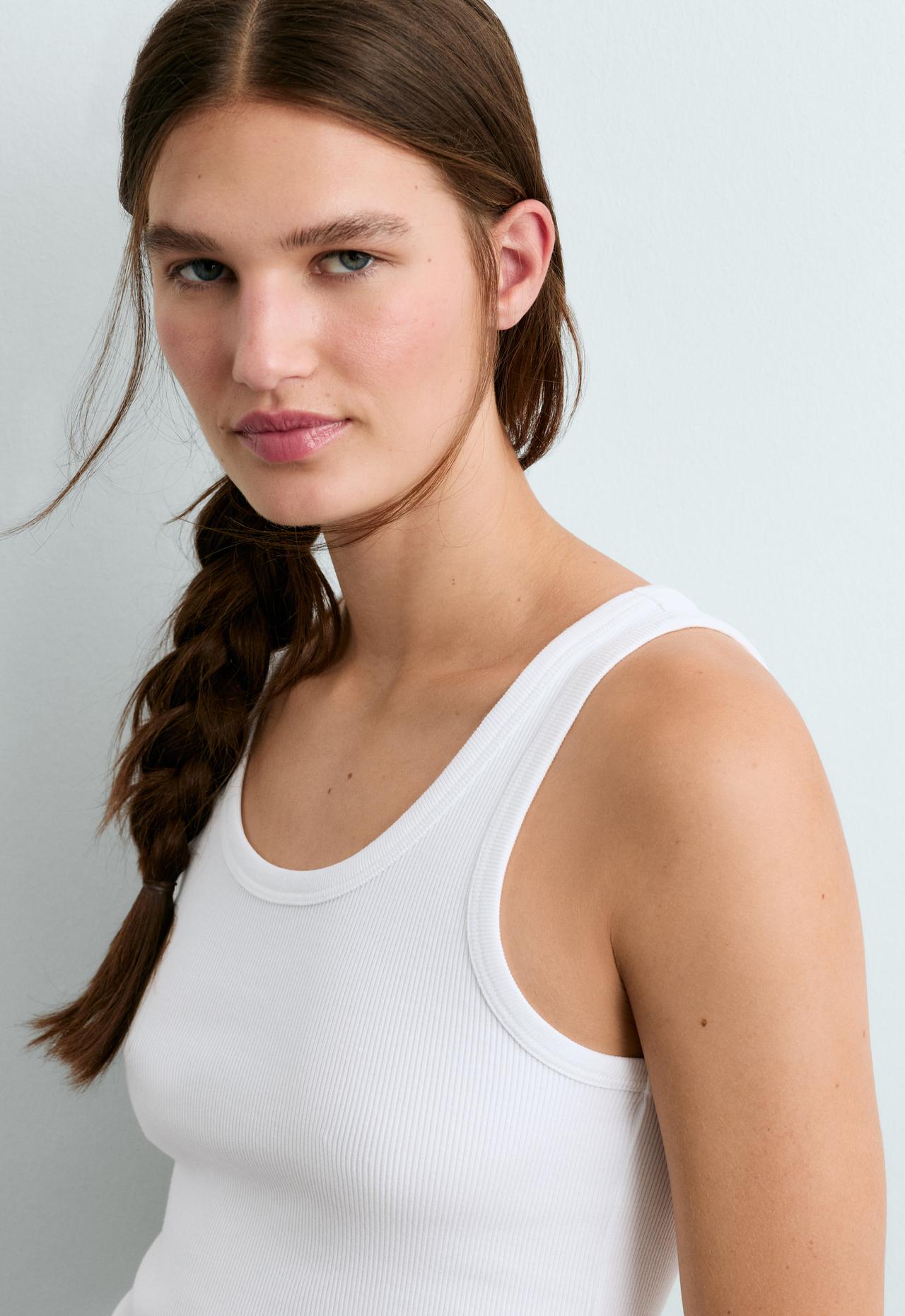 Slim-fit rib vest top with cotton and modal — WHITE
