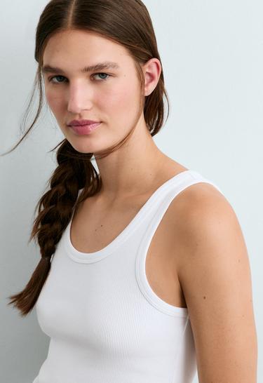 Slim-fit rib vest top with cotton and modal — WHITE  3