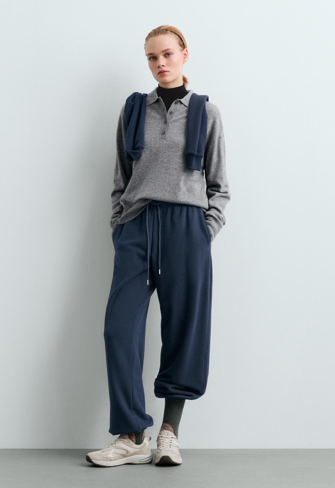 Polo knit 100% wool — BLUE-GREY