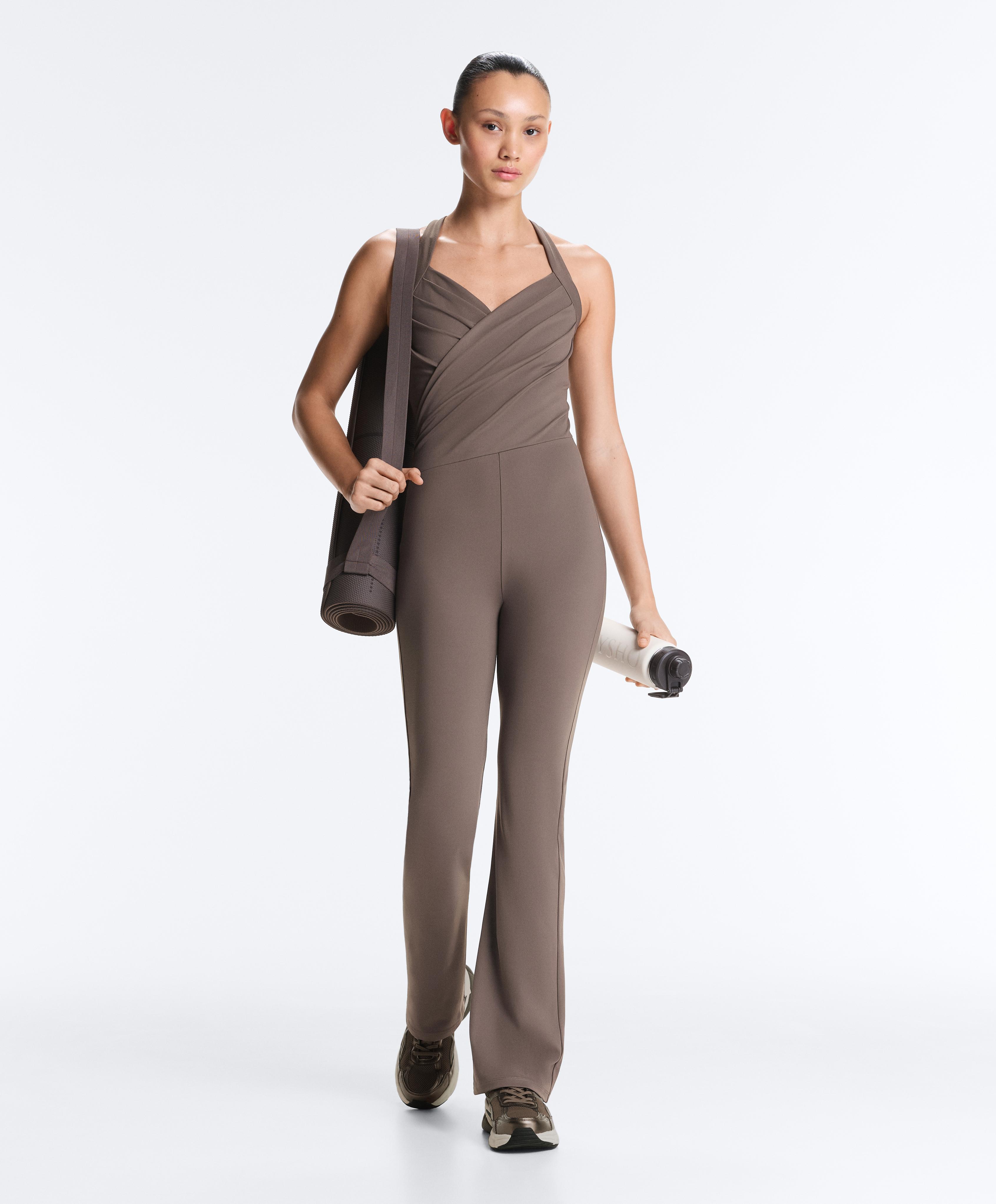 Crossover Comfortlux long flare jumpsuit — TAUPE-GREY 
