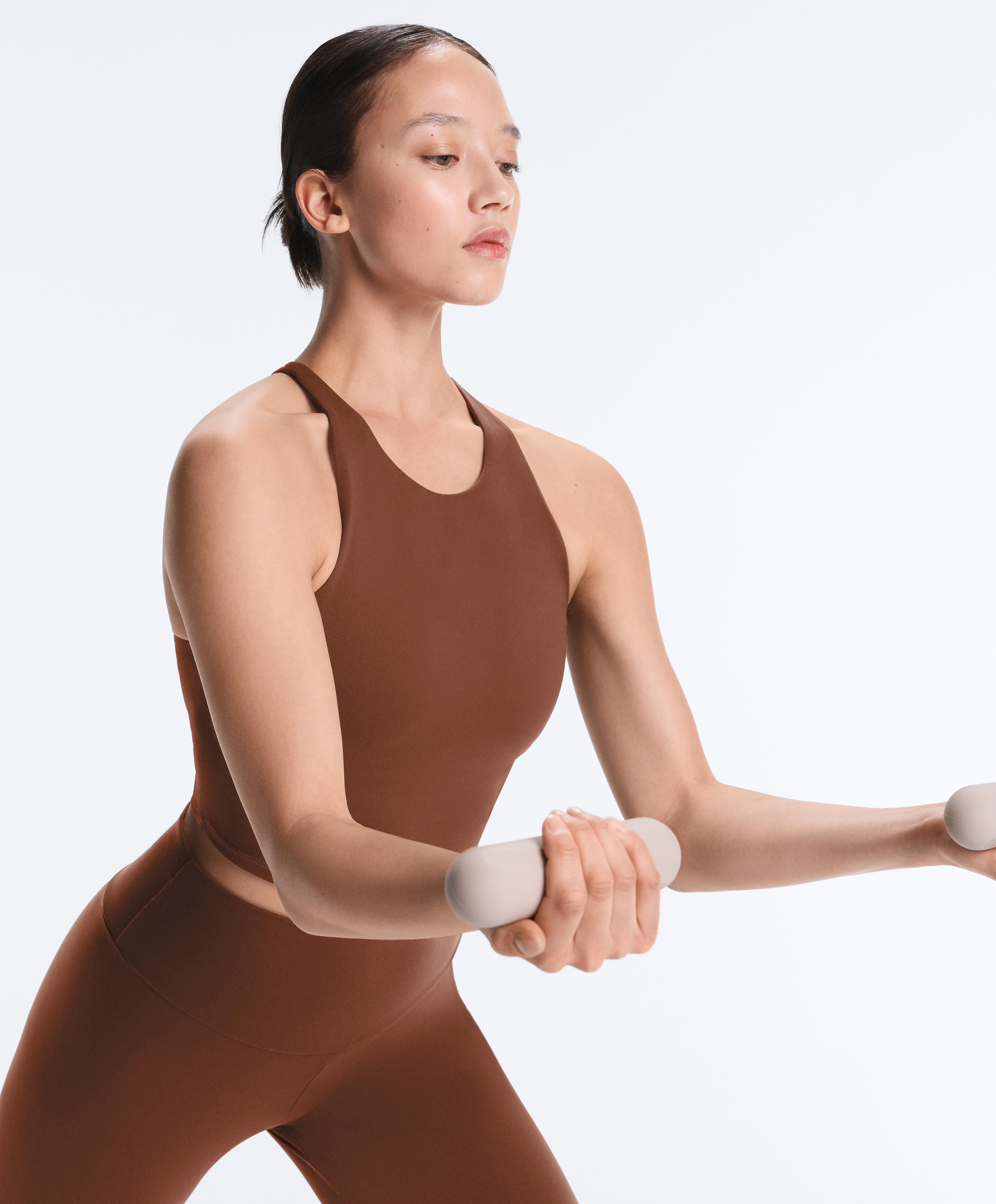 Comfortlux strappy tank top with cups — COFFEE