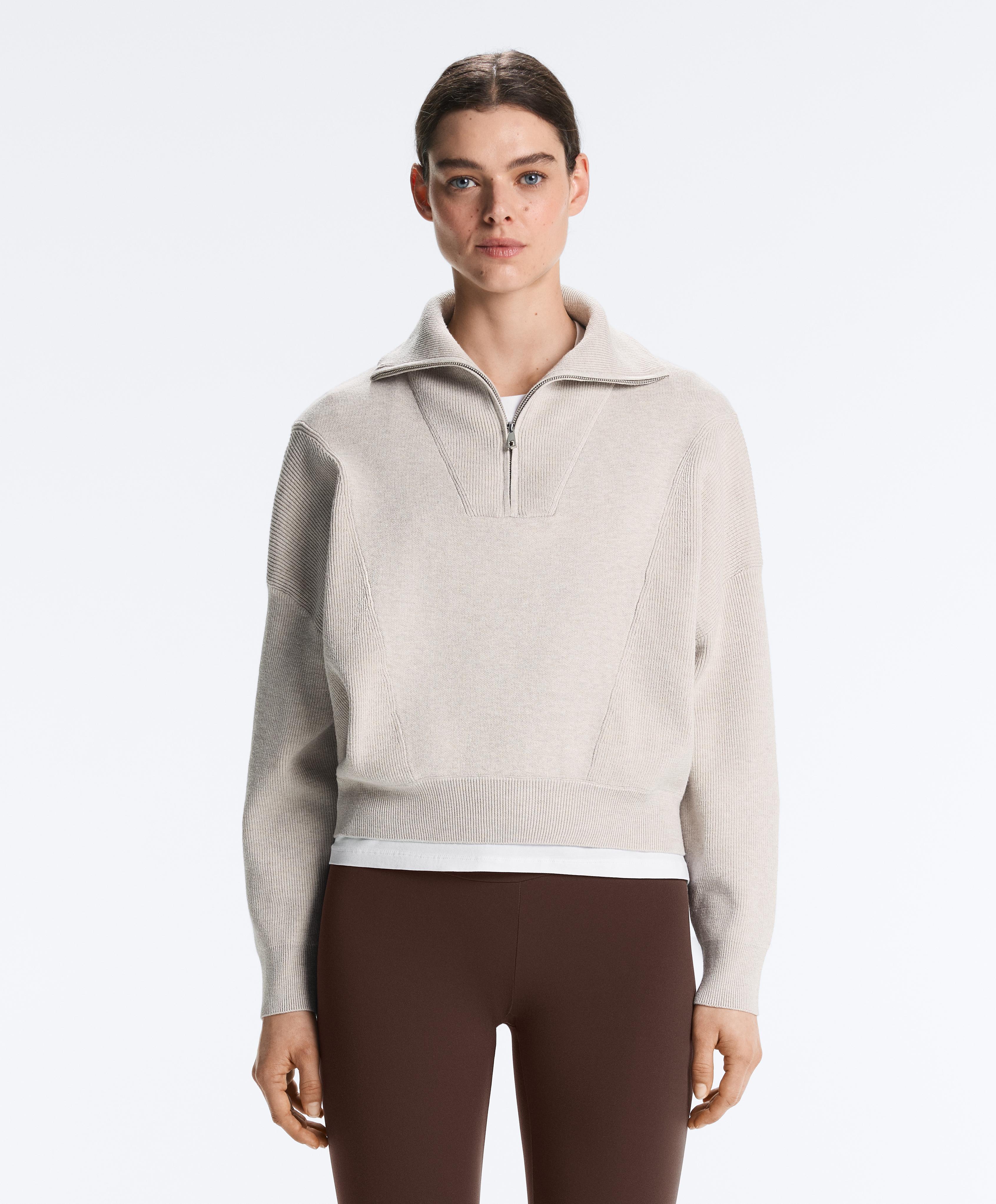 Knit jumper with raised neck and rib details — LIGHT STONE