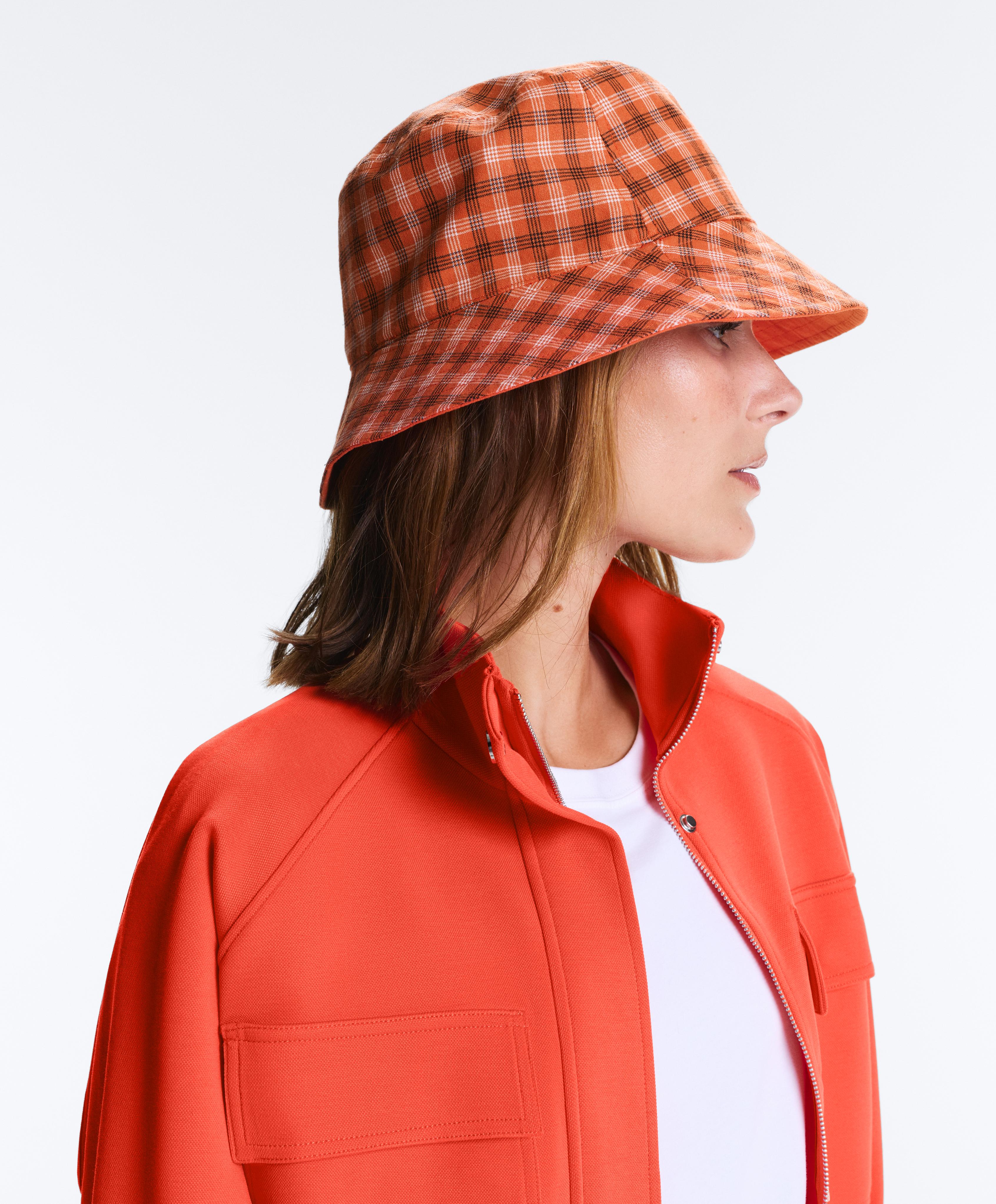 Reversible cotton blend check bucket hat — BRIGHT ORANGE