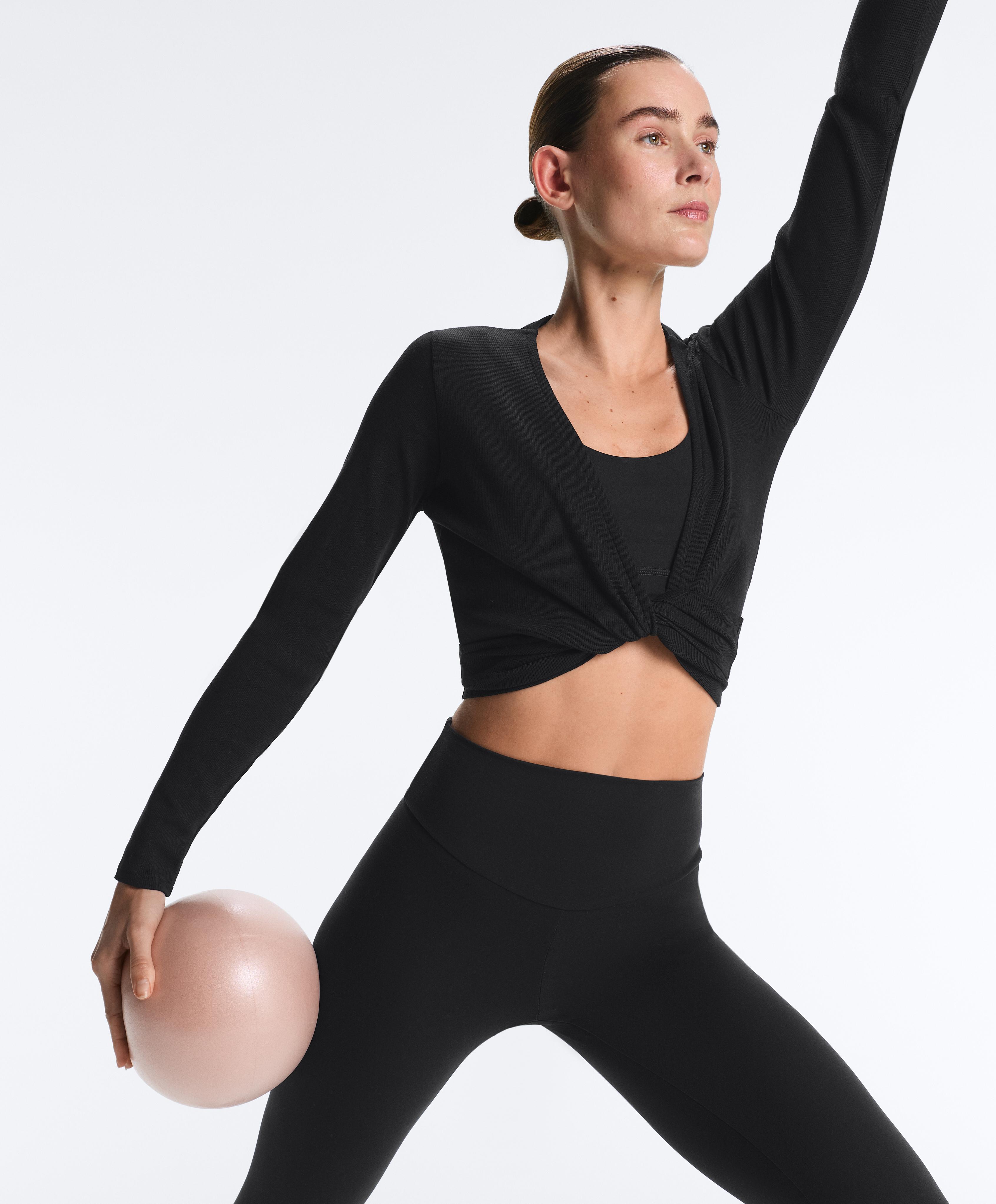Wrap Over Rib Cotton Blend T-Shirt — BLACK