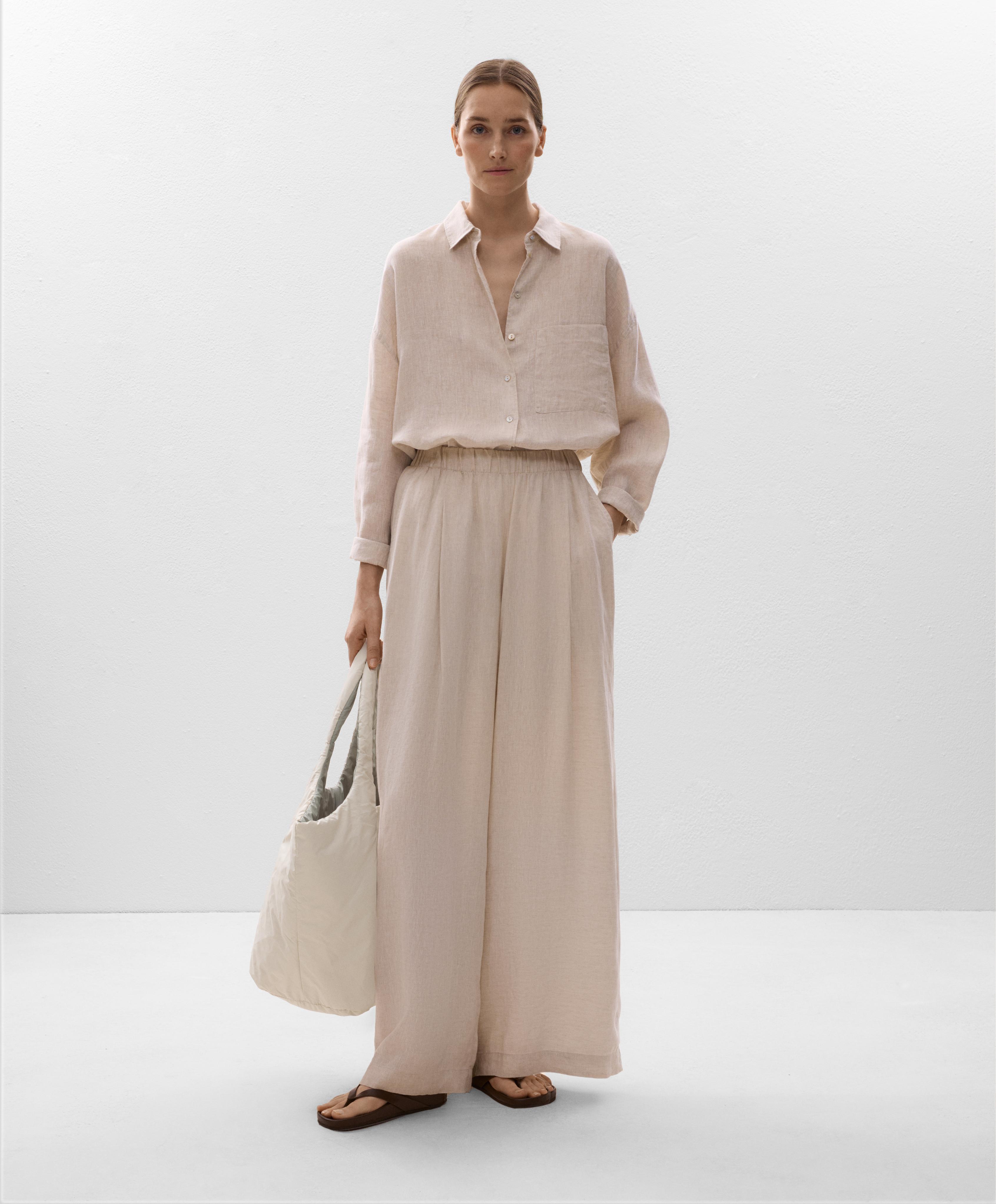 100% linen wide-leg trousers