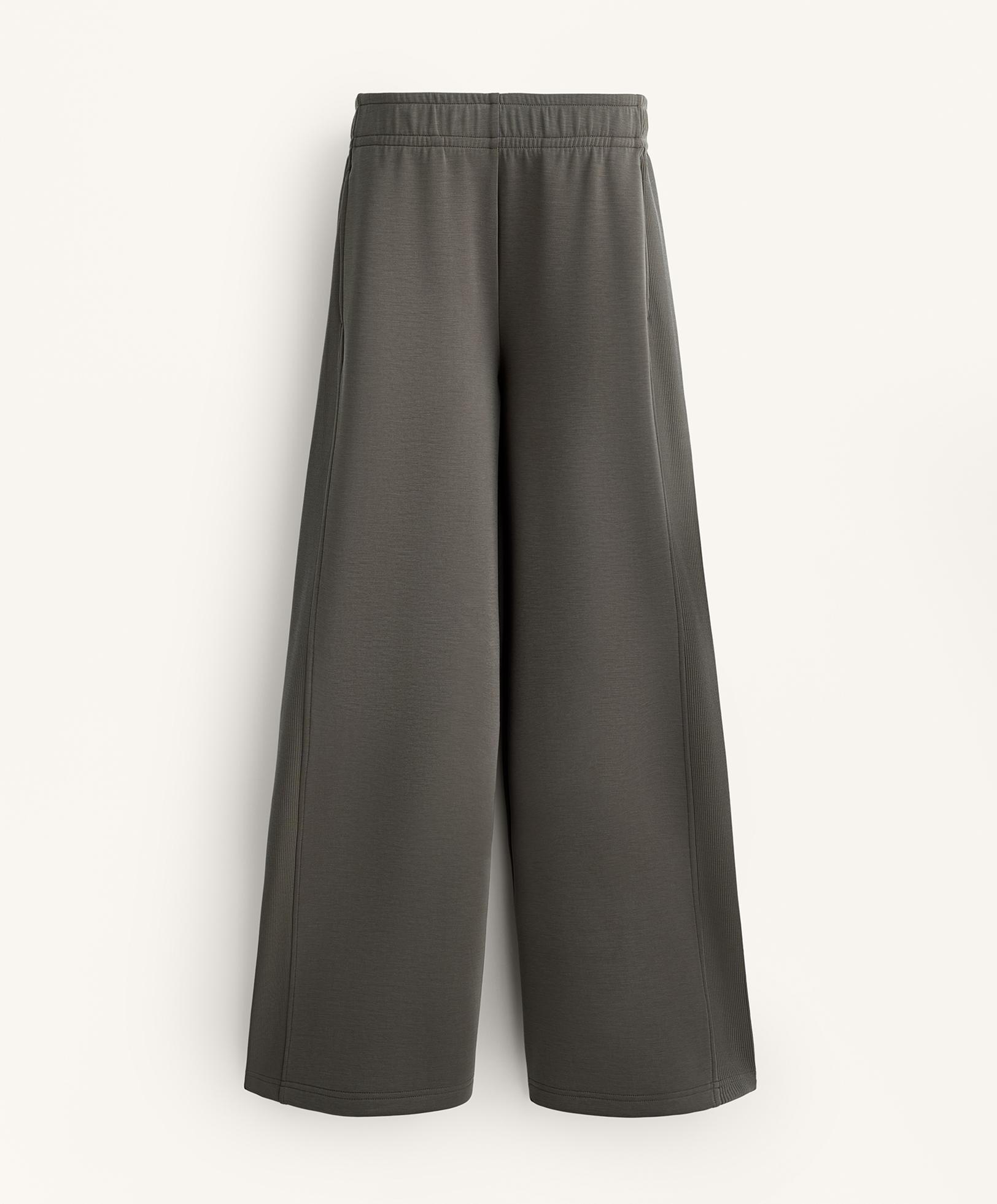 Wide-leg straight trousers with side rib and brushed modal — CHARCOAL GREY
