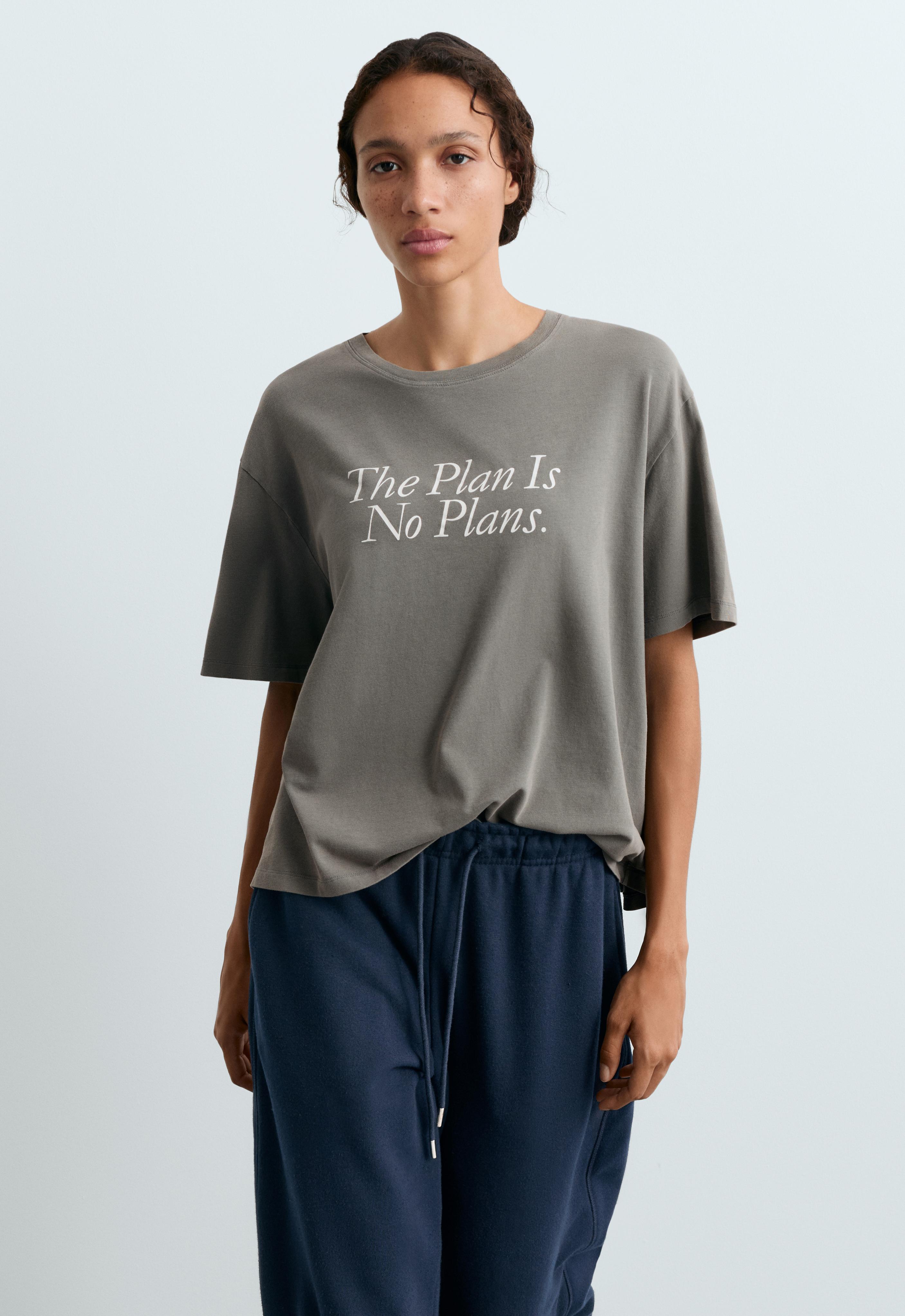 Boxy short-sleeved cotton blend T-shirt with slogan