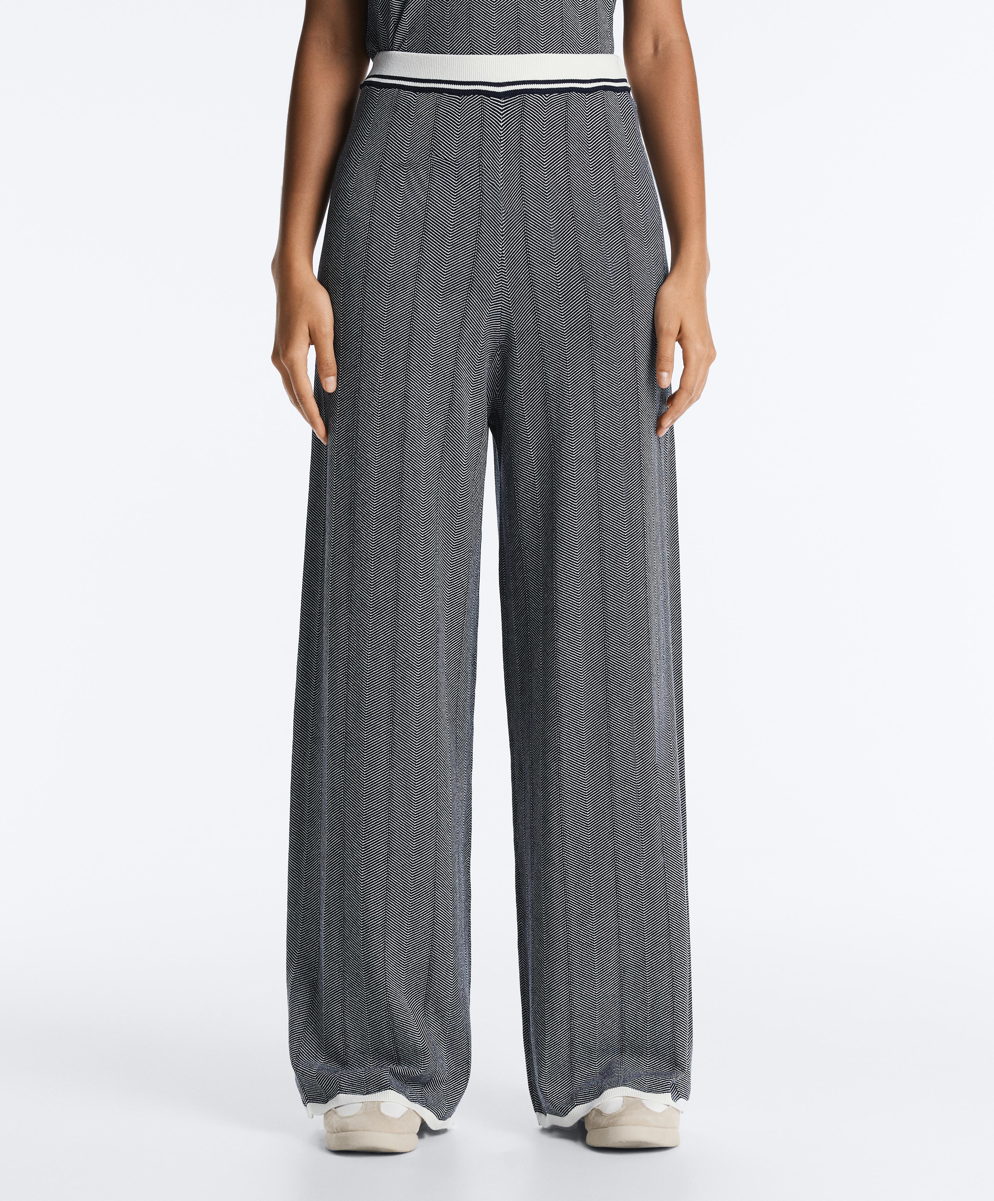 Herringbone knit straight-leg trousers — NAVY BLUE