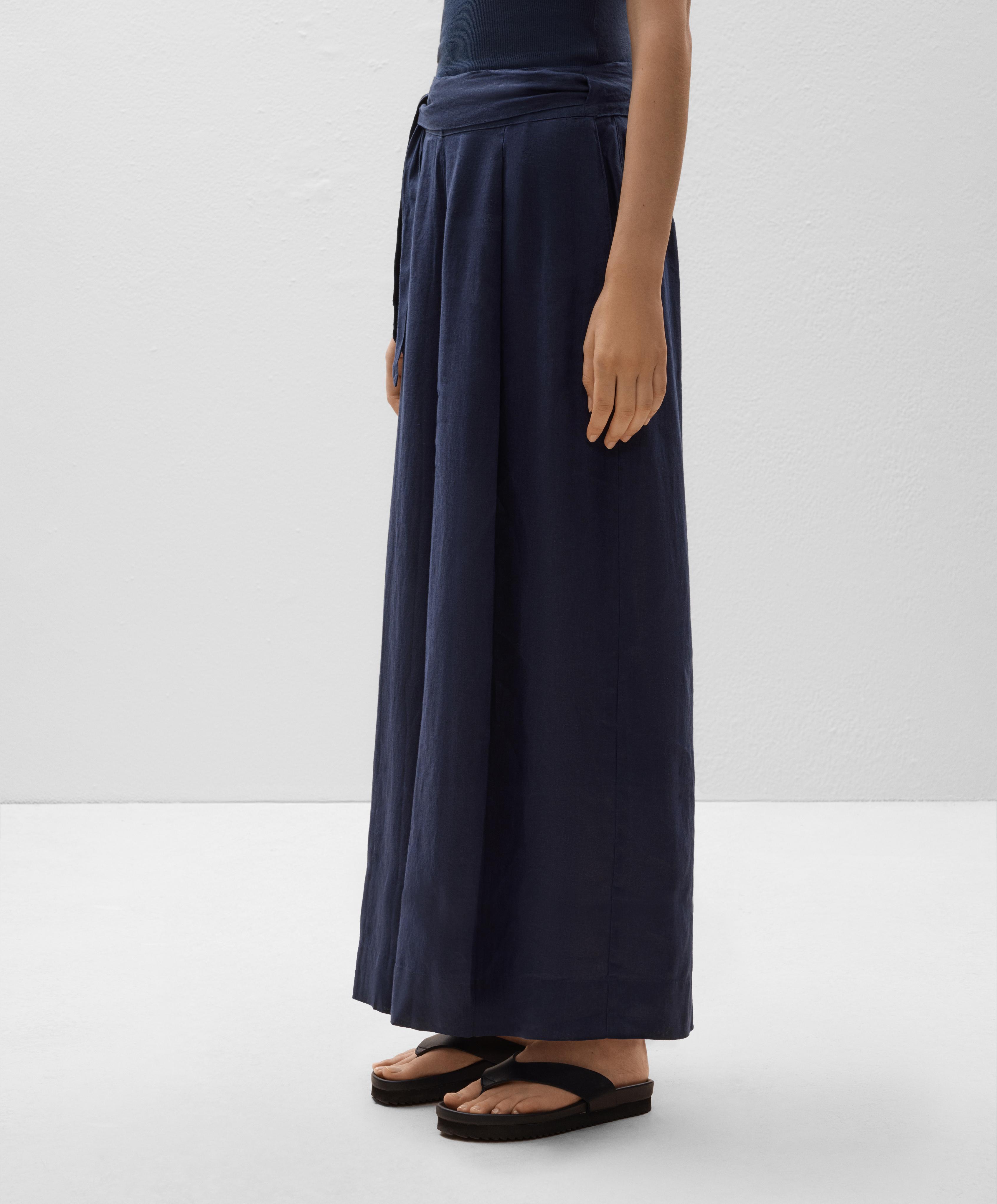 100% linen tie wide-leg trousers