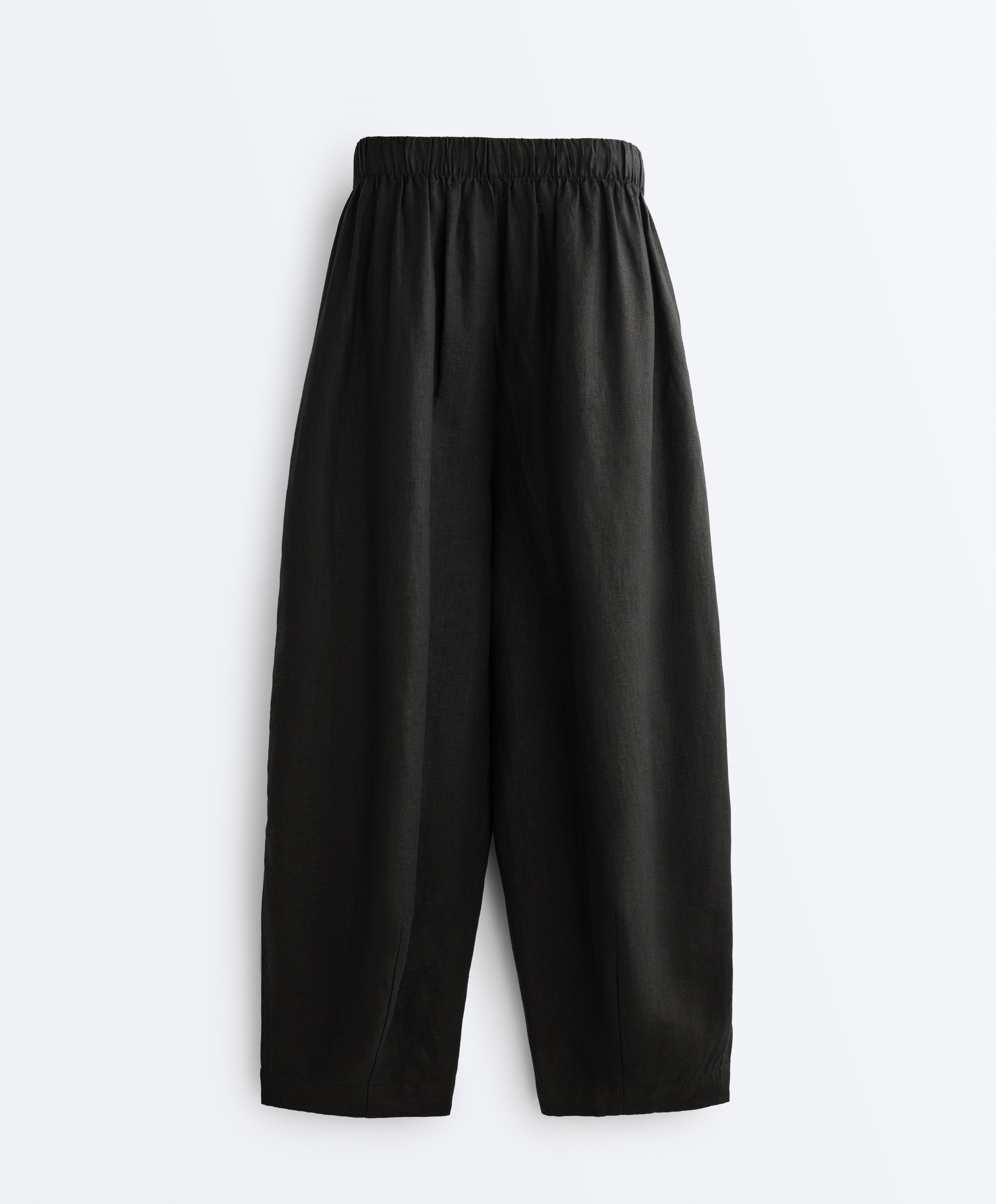 100% linen balloon trousers — BLACK