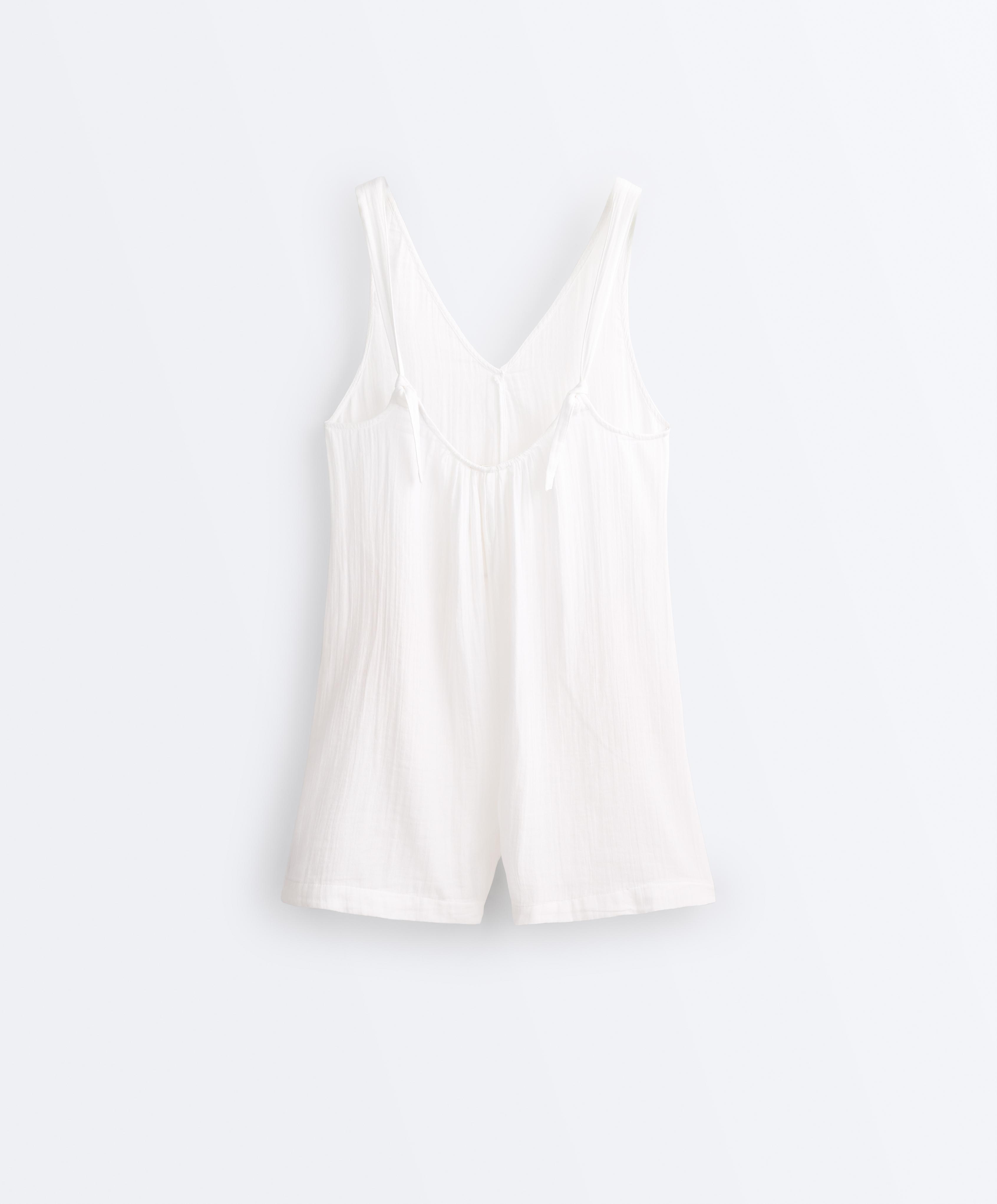 100% cotton gauze short jumpsuit — WHITE 