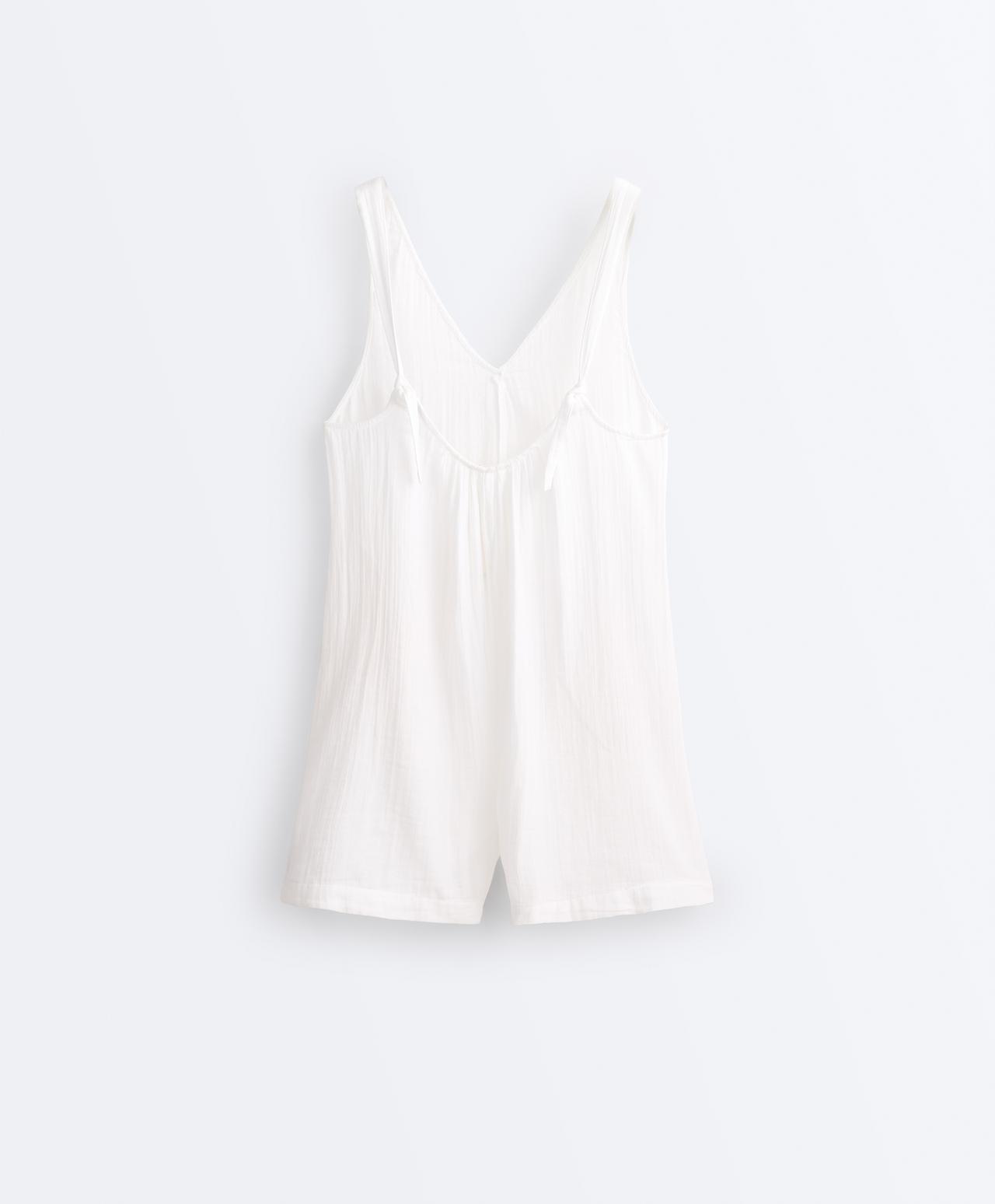 100% cotton gauze short jumpsuit — WHITE 