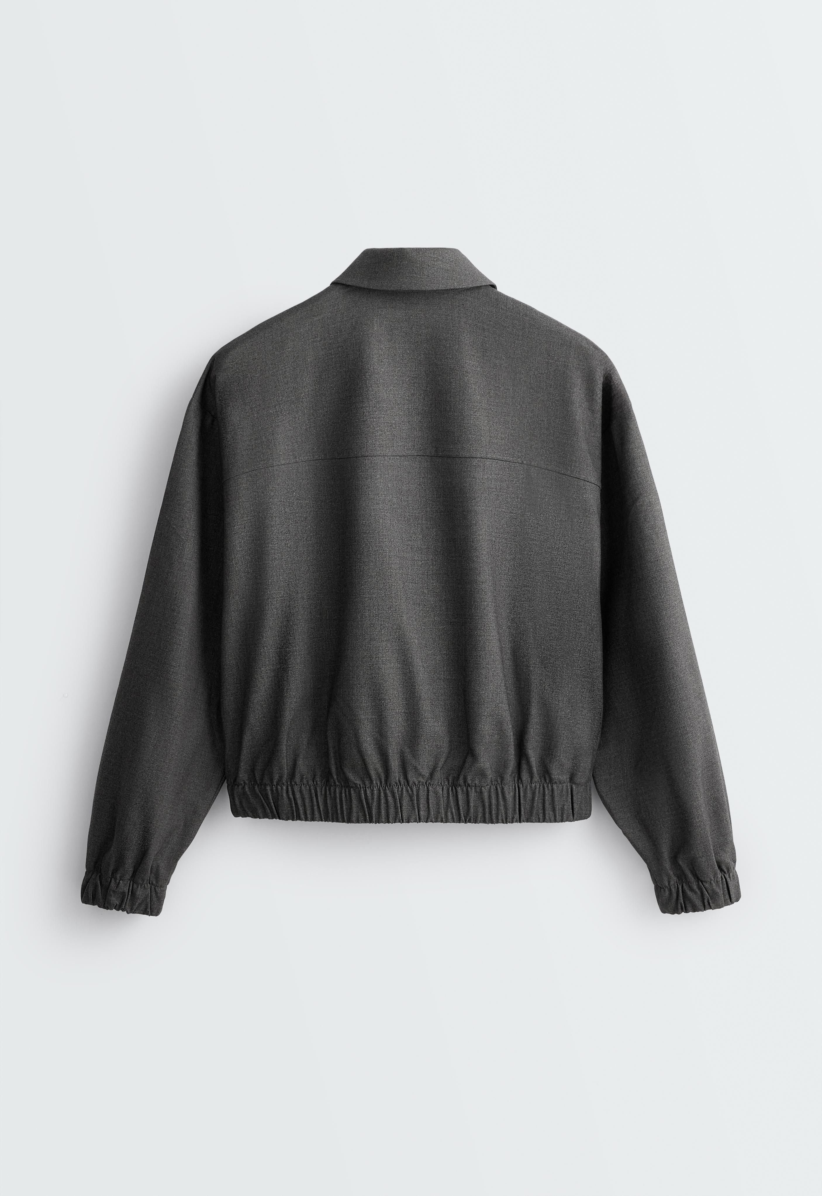 Cropped lapel collar jacket with wool — GREY