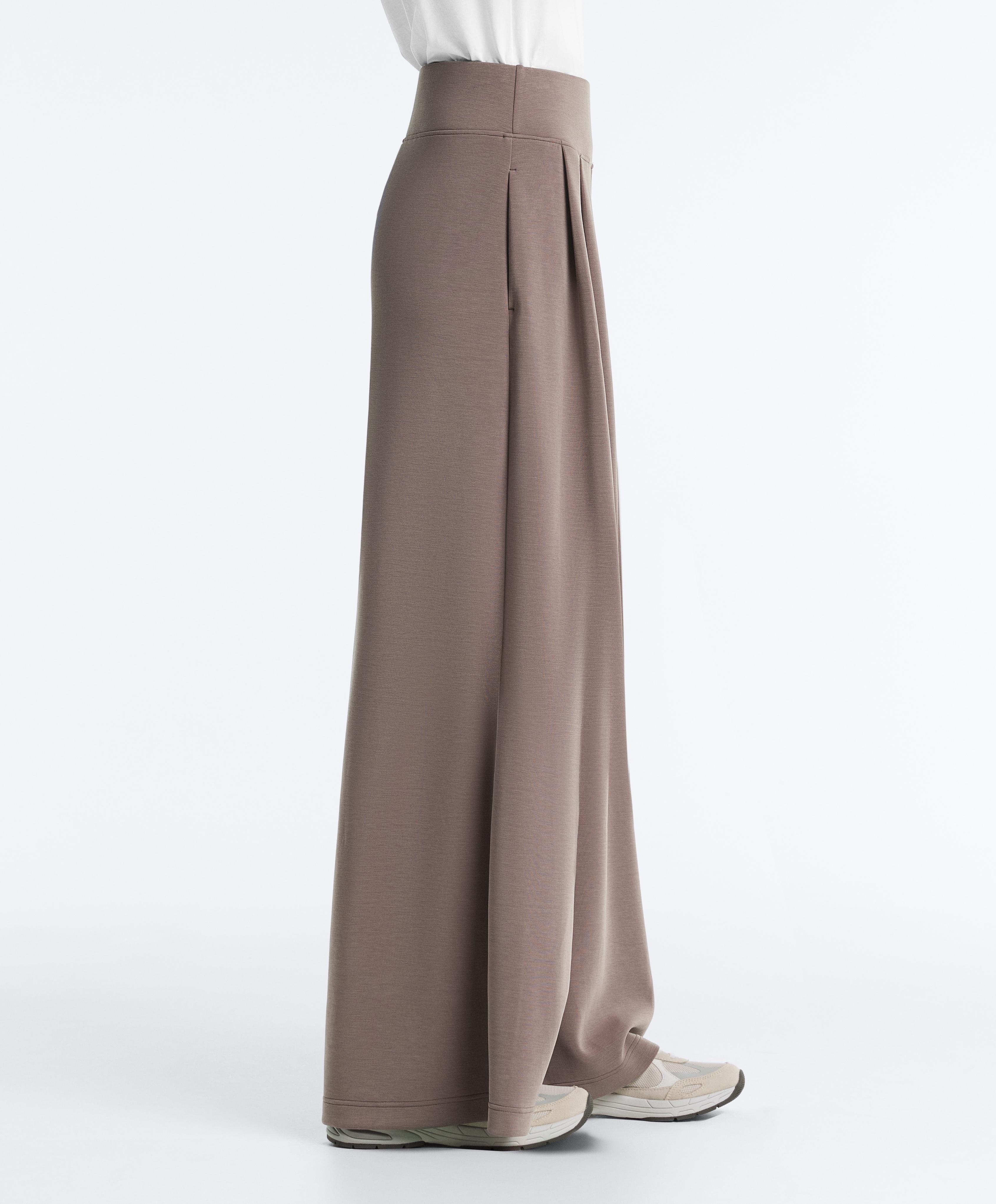 Soft-touch modal wide-leg trousers with corset waist — TAUPE-GREY 