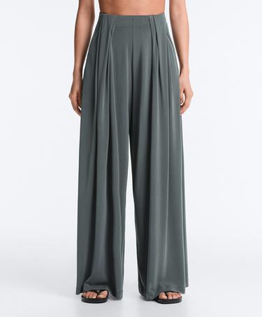 Floaty trousers with pleated modal blend waist — STEEL GREY 1