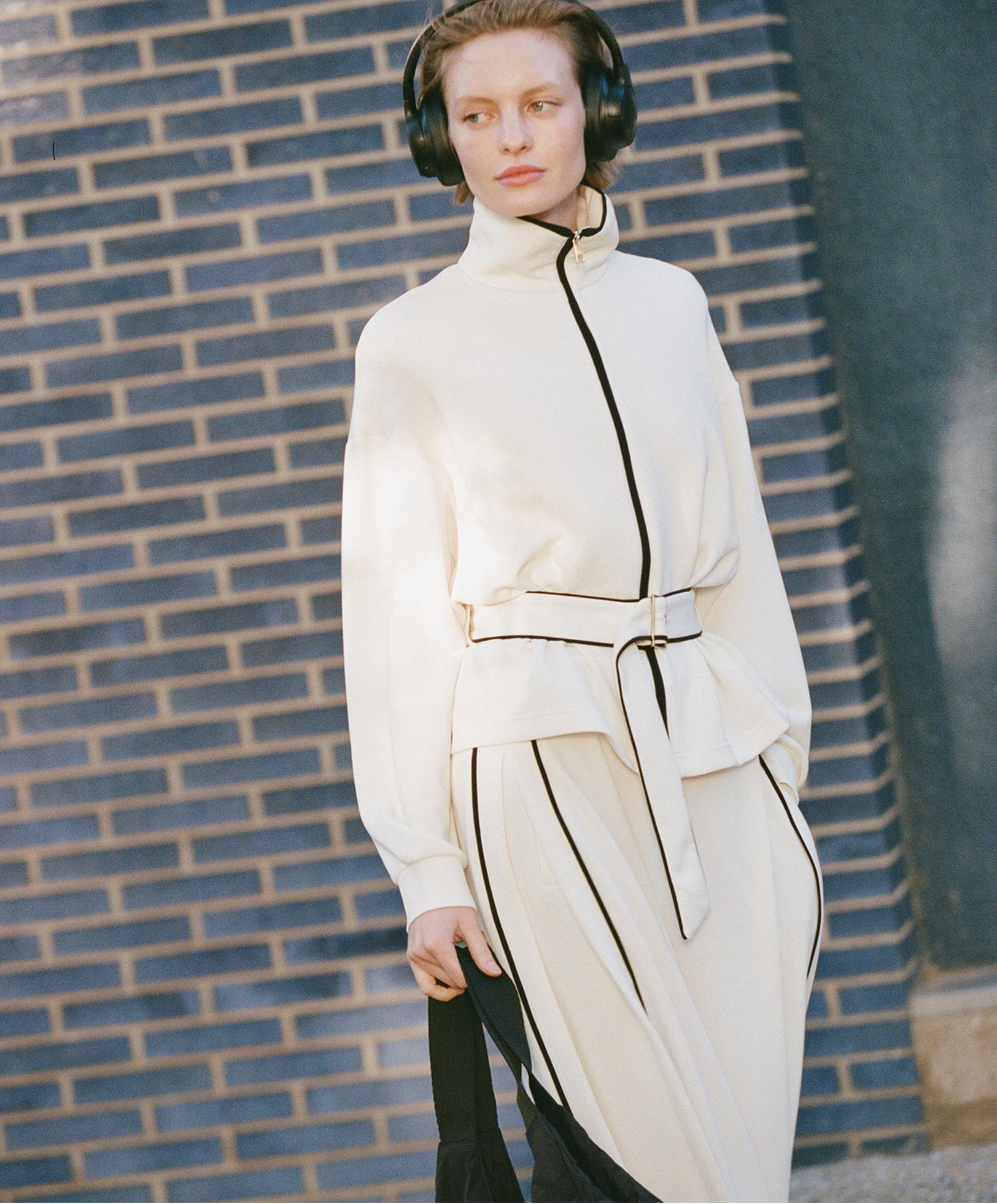 Piping jacket with soft-touch modal — PALE ECRU