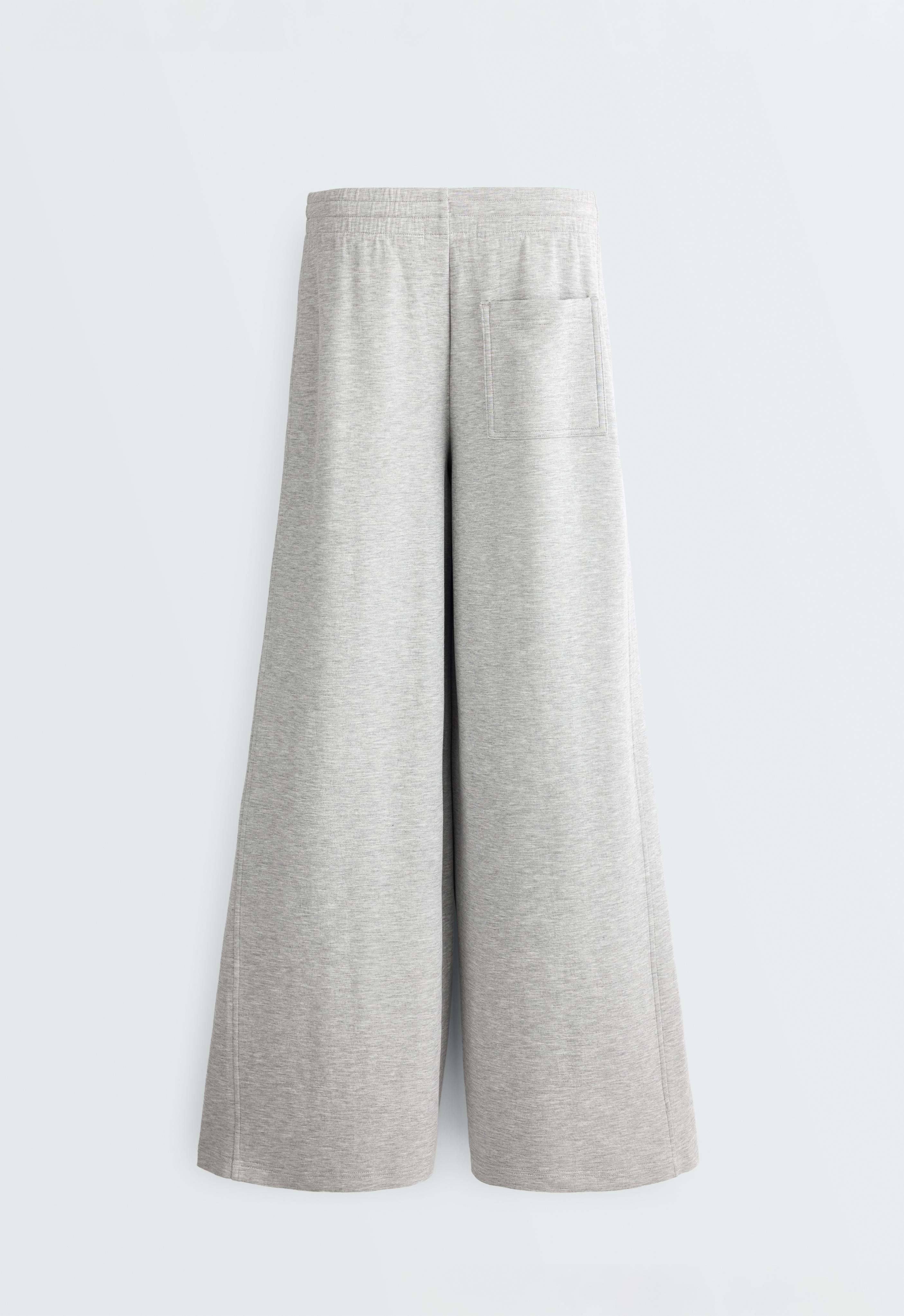 Melange piqué straight-leg trousers — GREY MELANGE