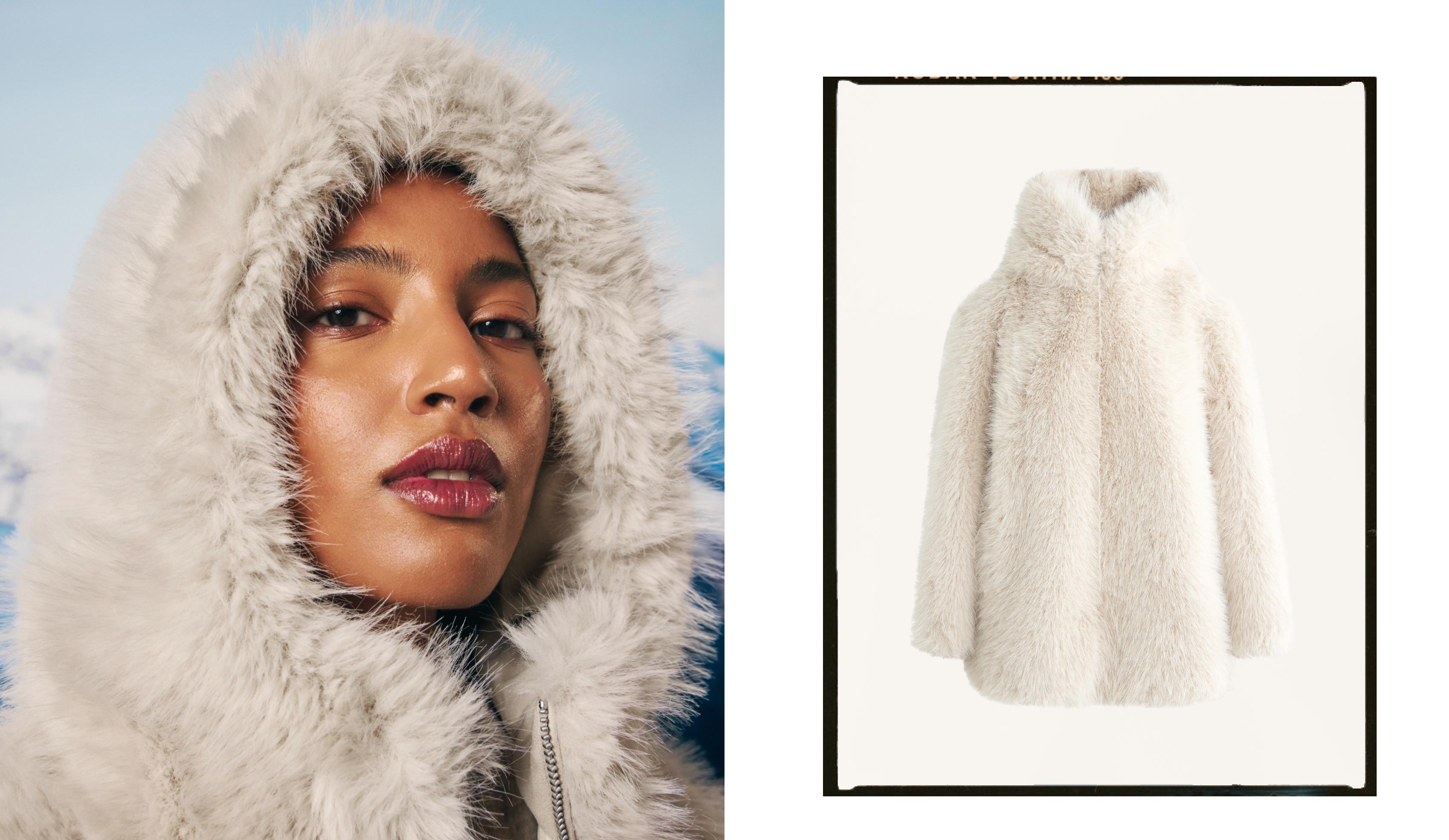 Faux fur hooded jacket — OATMEAL