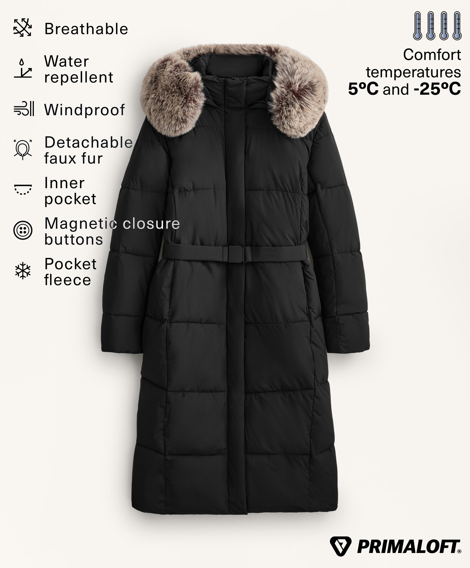 Primaloft® water-repellent long padded jacket — BLACK