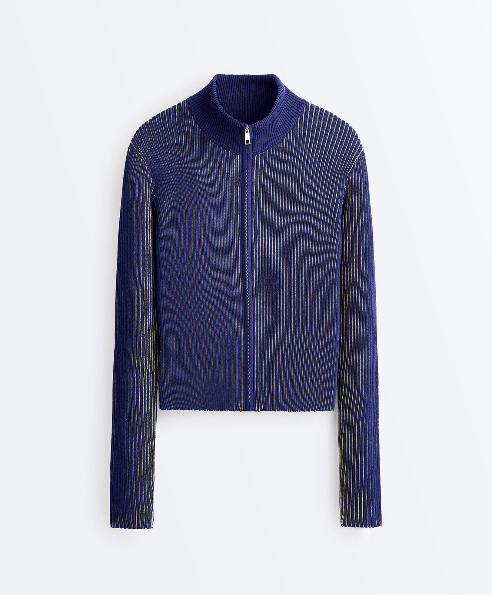 Fitted rib-knit jacket — COBALT