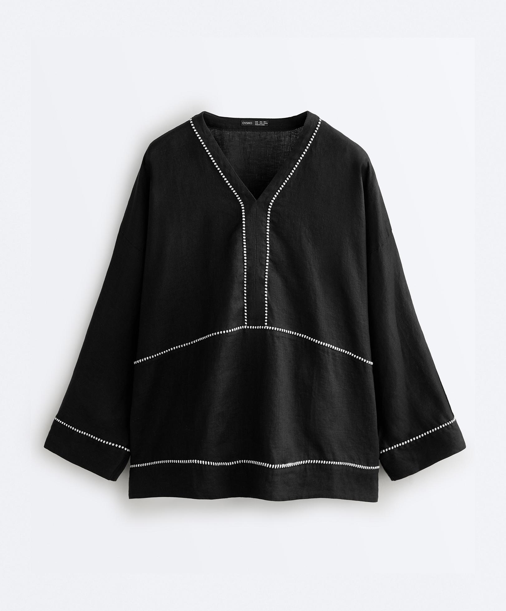 100% linen kaftan shirt — BLACK