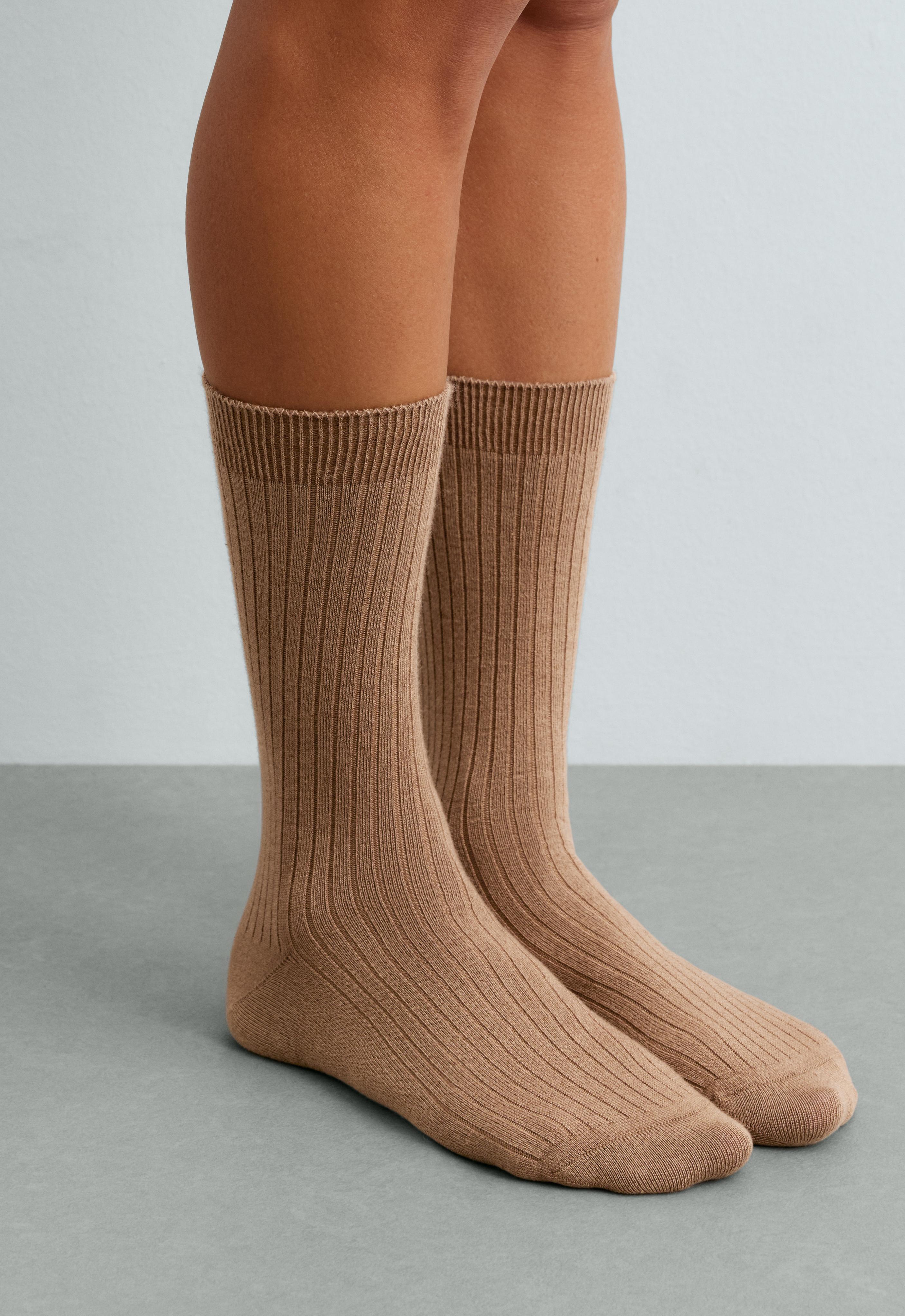 Ribbed modal blend socks with 15% cashmere — CAMEL