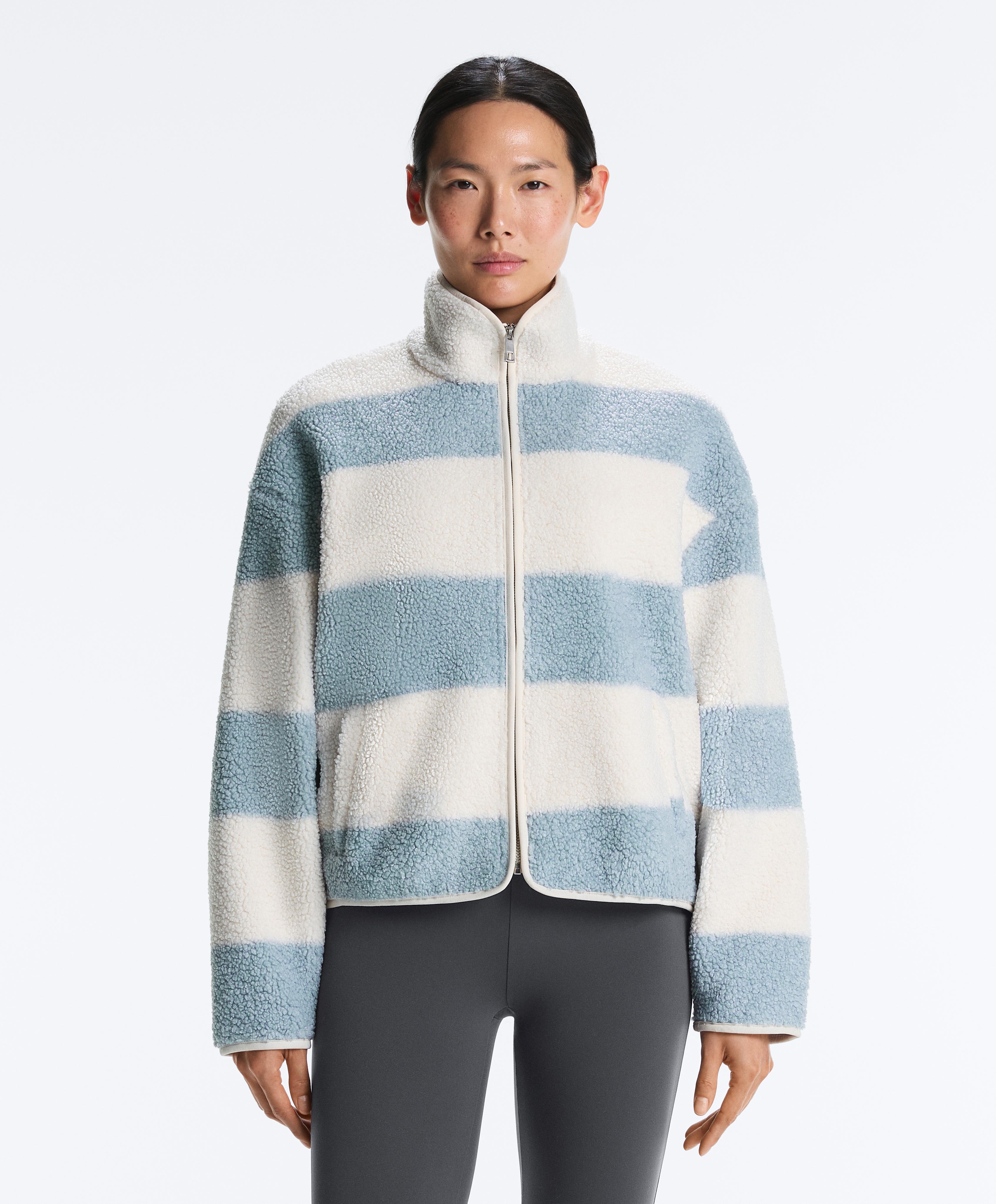 Striped faux-shearling bomber jacket — DUSTY-BLUE