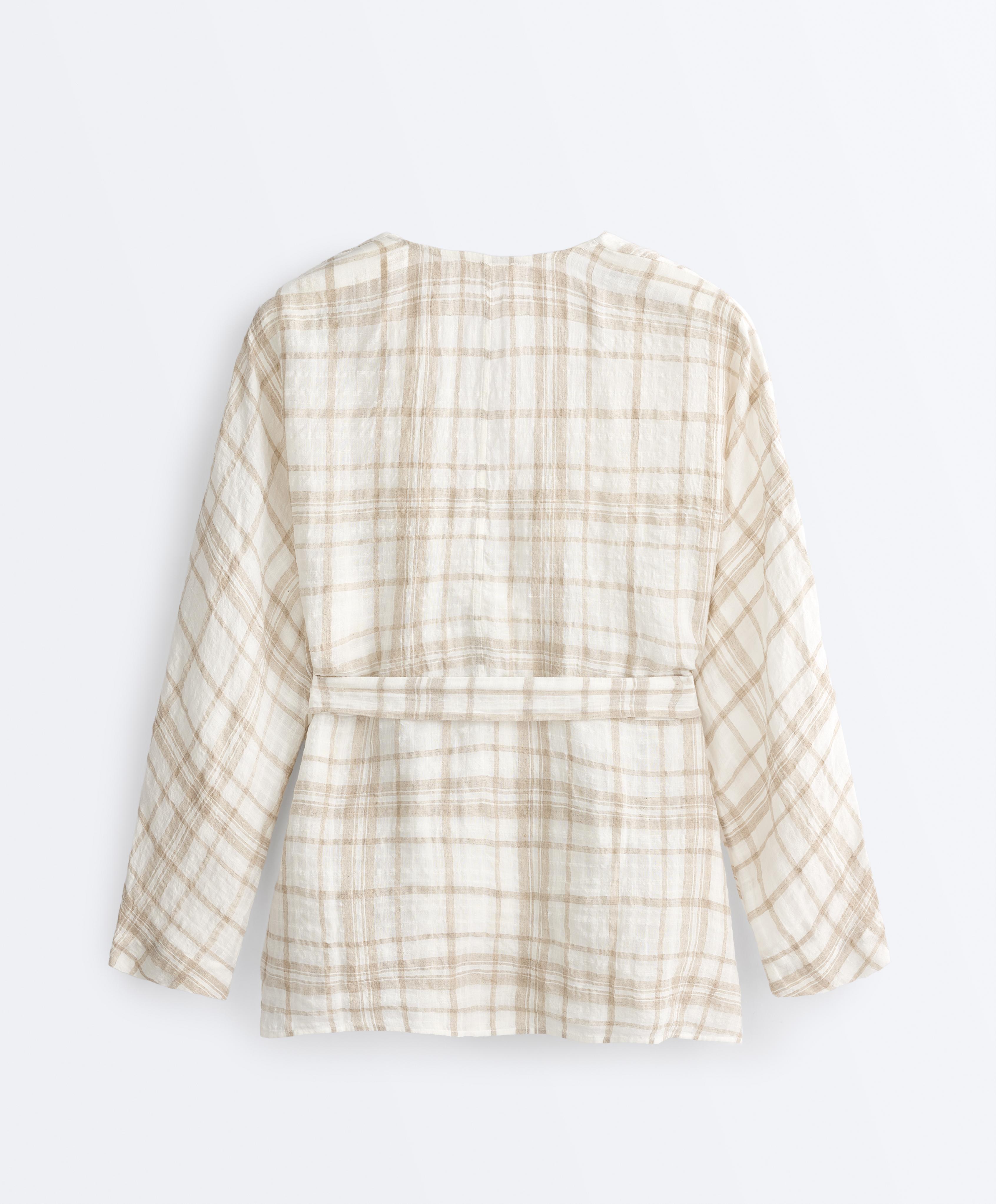 Check linen and lyocell blend kimono shirt — NOUGAT