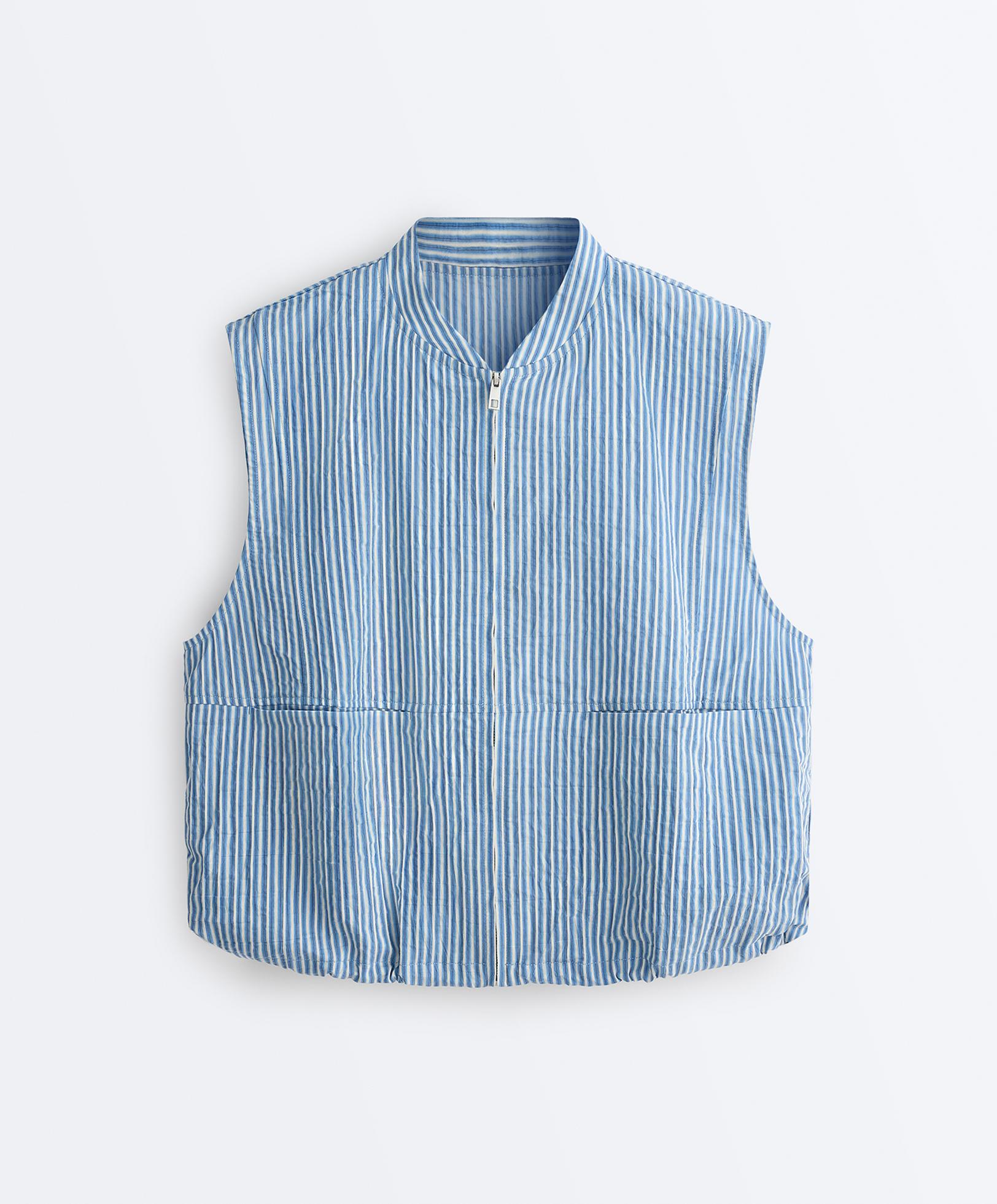 Striped cotton blend vest — MID-BLUE