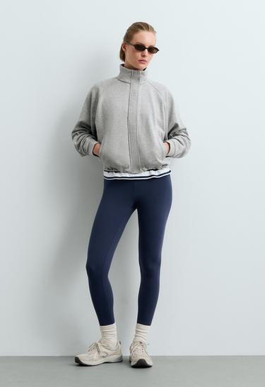 High neck piqué jacket — GREY MELANGE 1