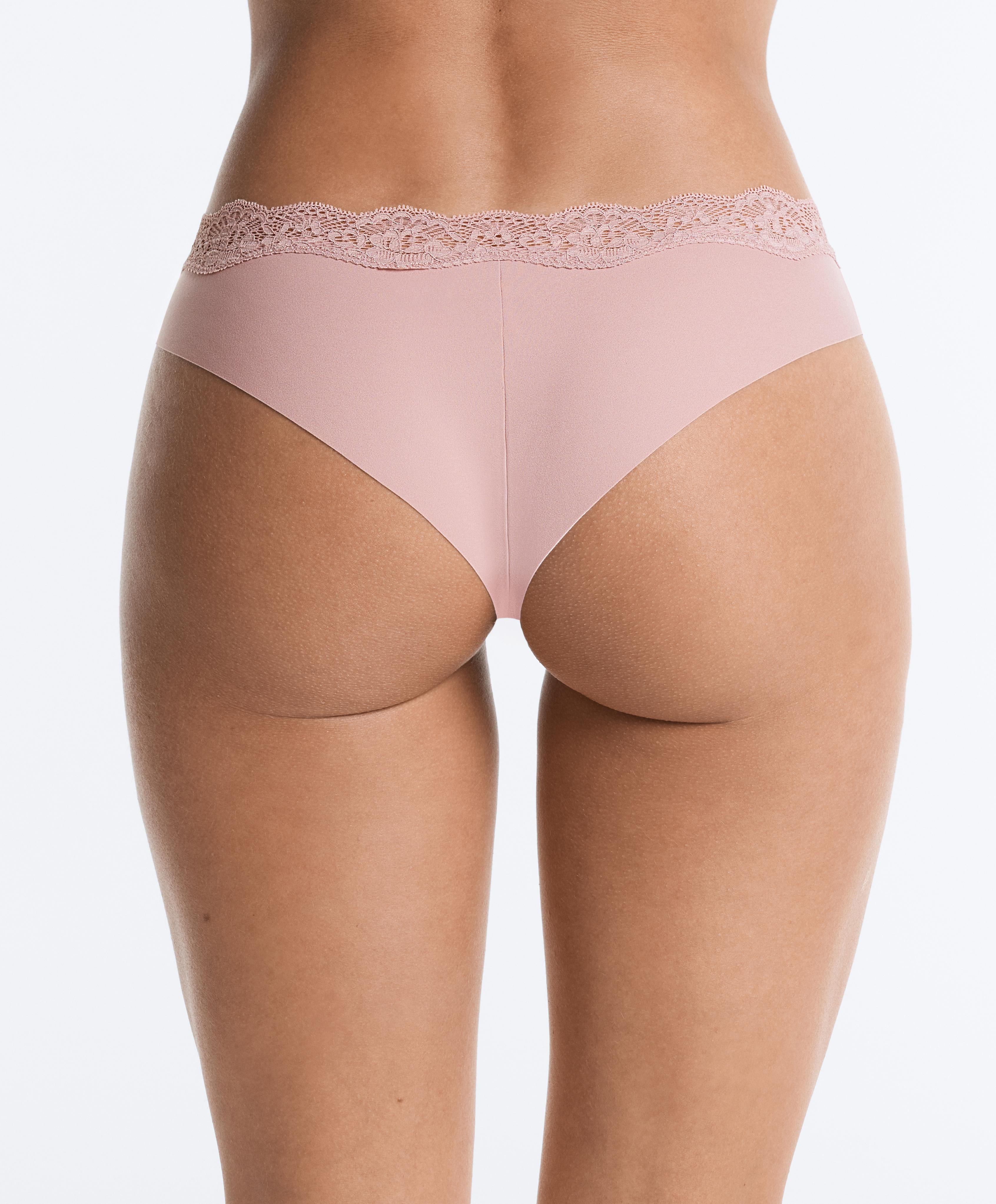 3 laser-cut polyamide blend lace Brazilian briefs — CHOCOLATE