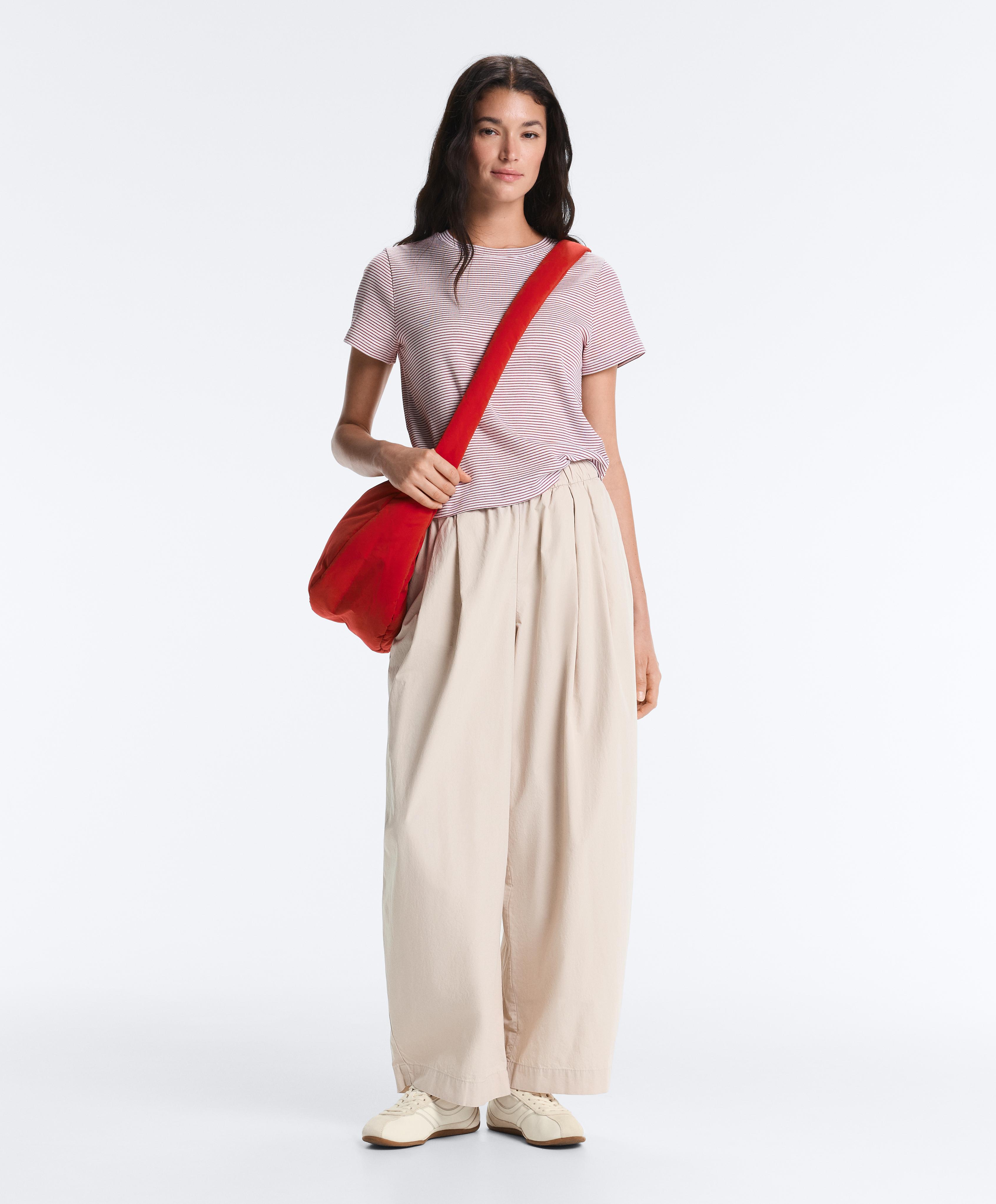 Pleated 100% cotton tapered trousers — PALE MINK