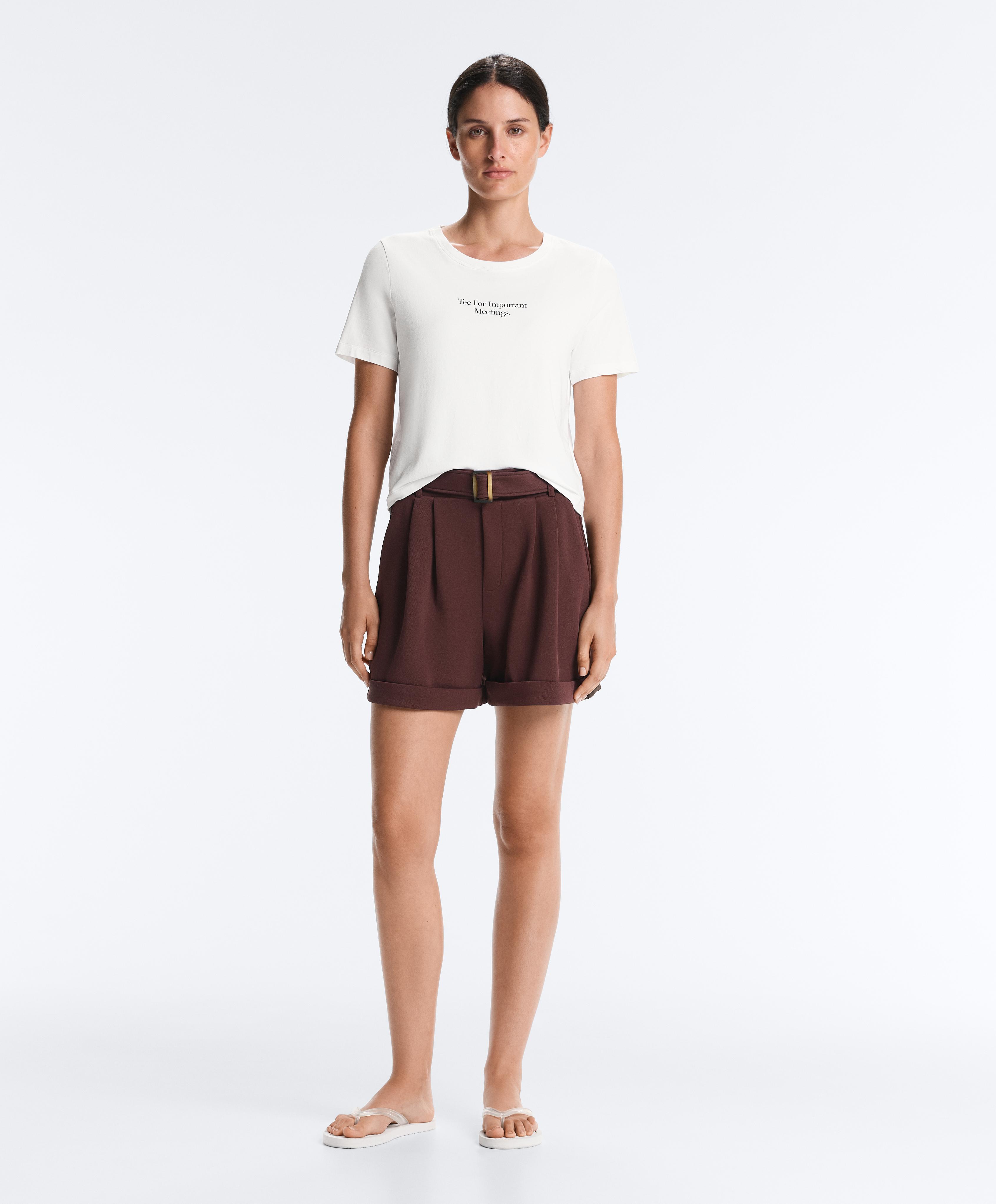 Cotton piqué belted shorts — CHOCOLATE