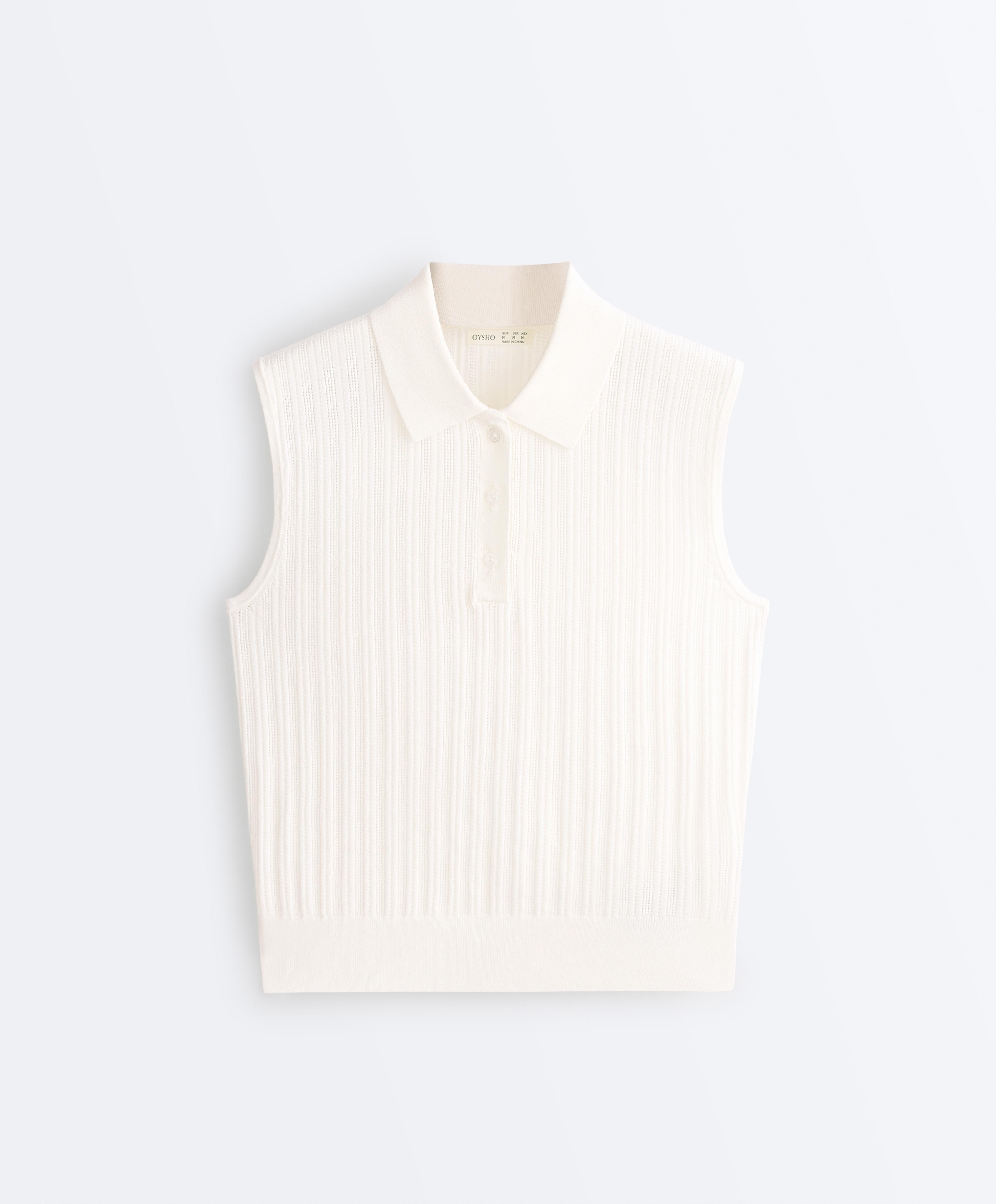 Sleeveless open knit jumper — WHITE