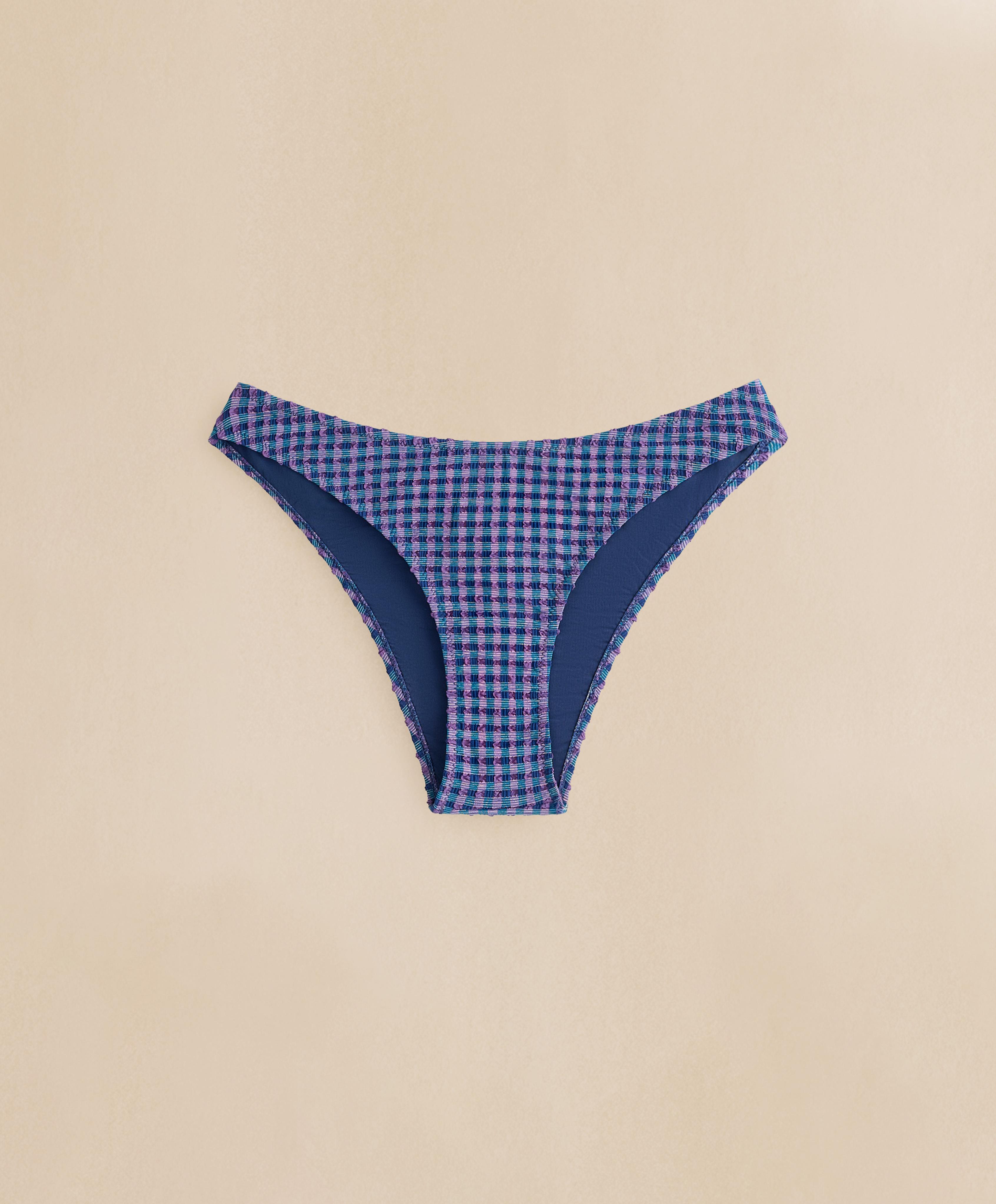 Gingham U-cut medium-coverage bikini briefs — NAVY BLUE