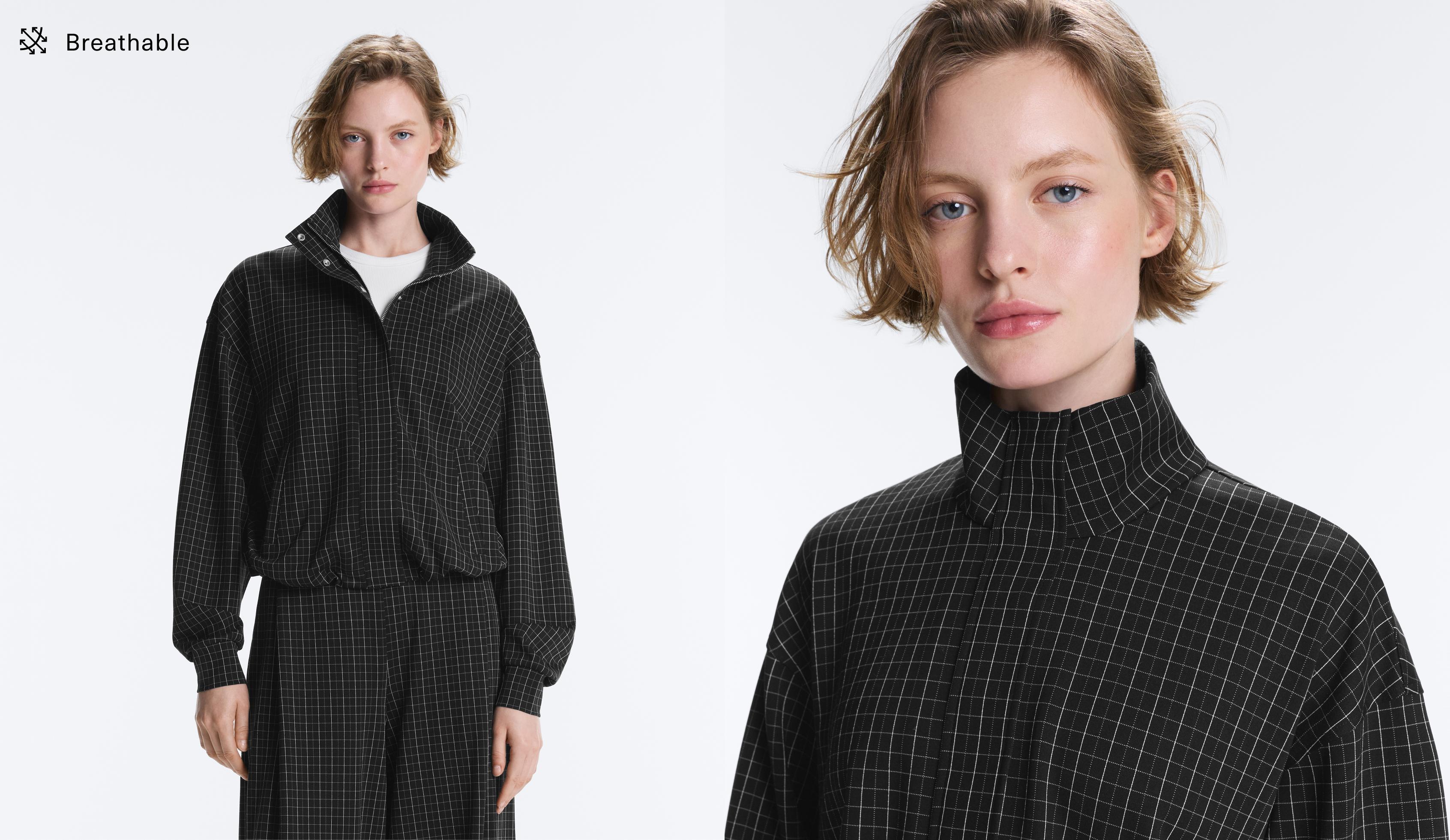 Check high neck jacket — BLACK