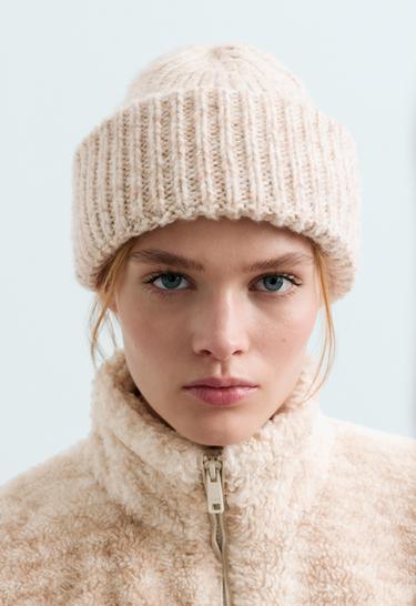 Flecked knit beanie — SOFT MINK 1