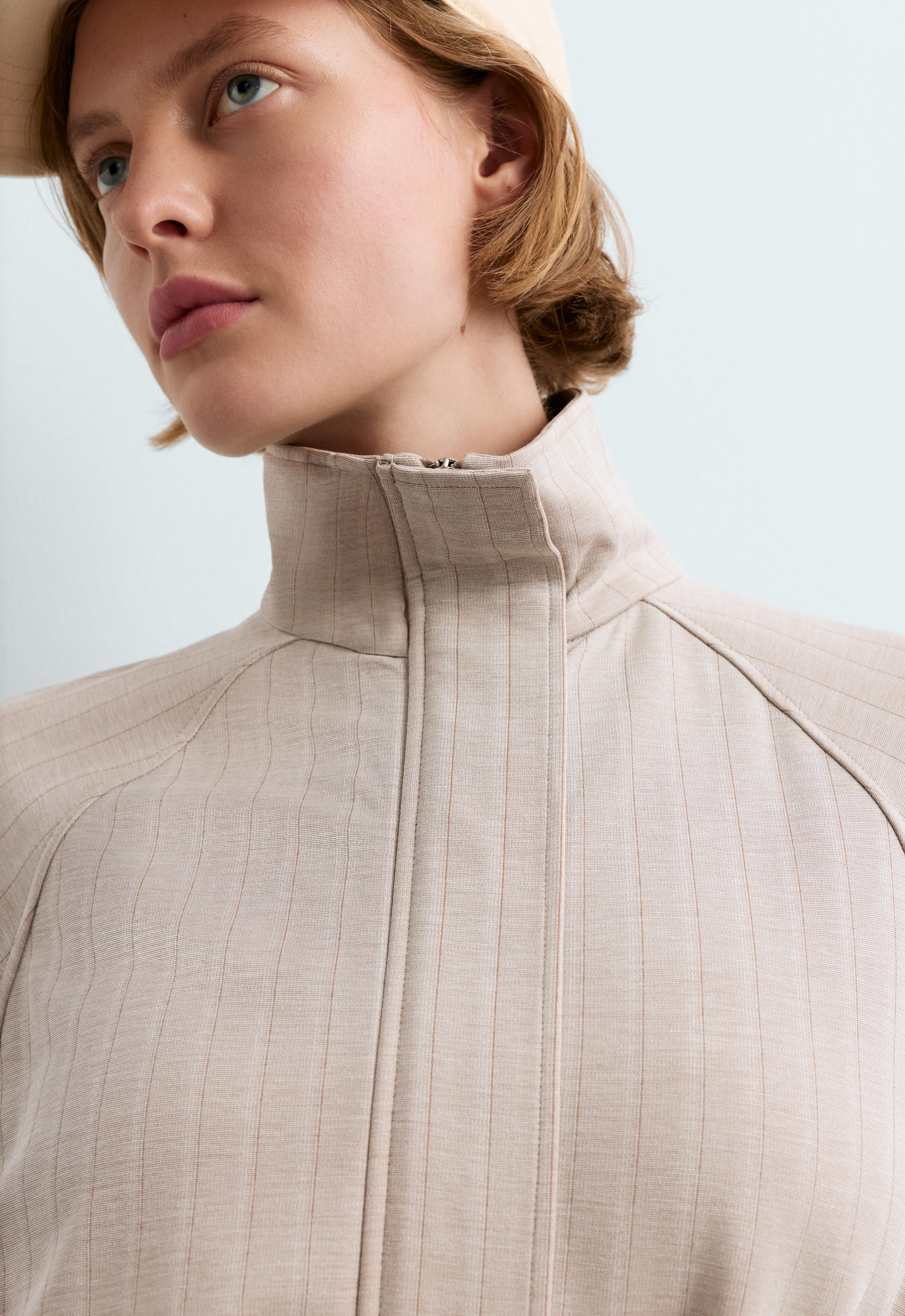 Striped soft-touch belted jacket — SOFT MINK
