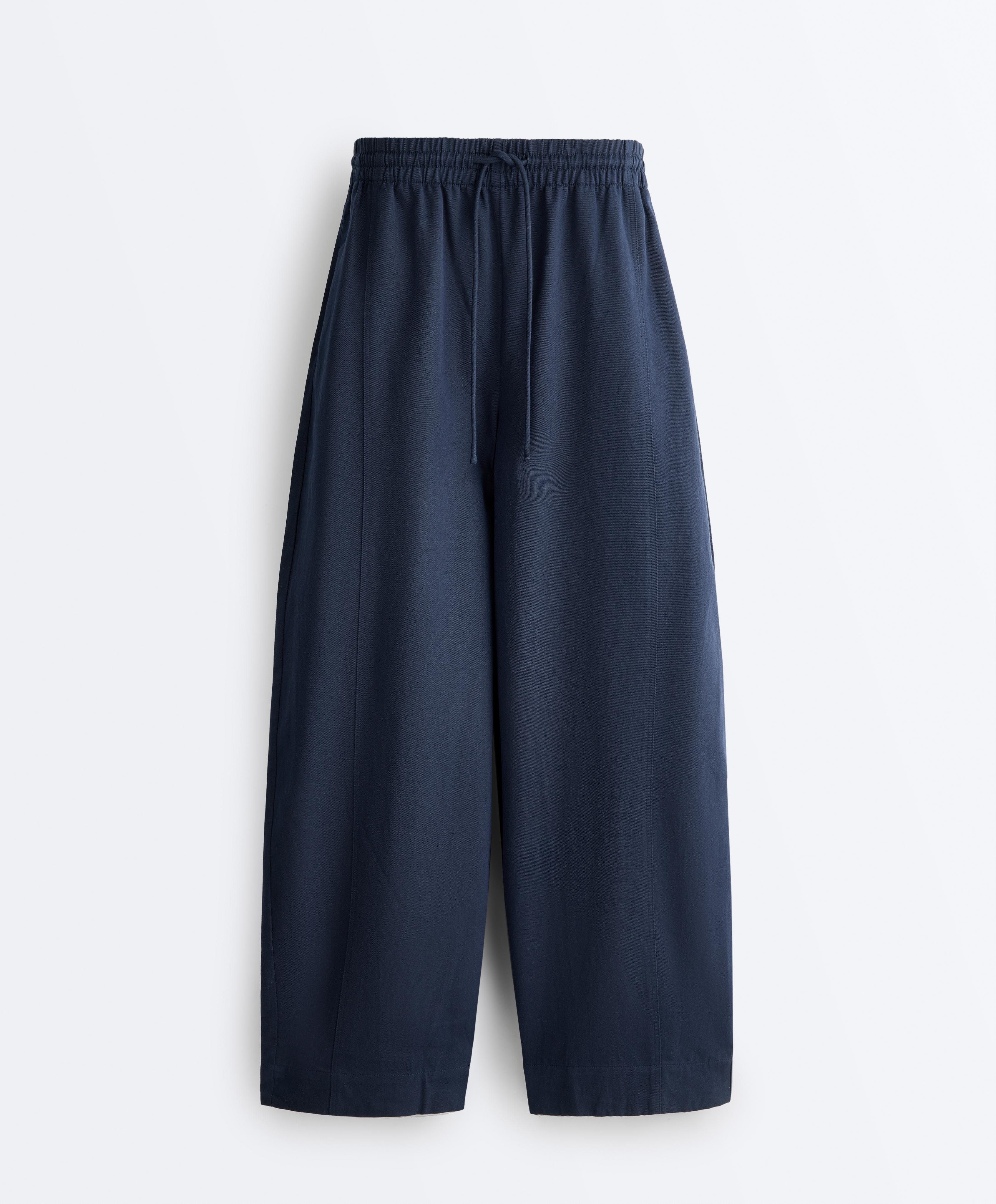 Cotton blend balloon trousers — NAVY BLUE