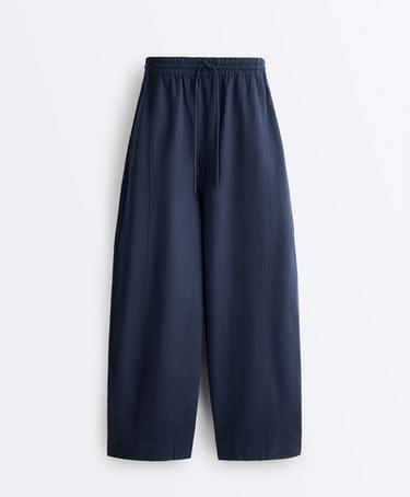 Cotton and 20% linen blend balloon trousers — NAVY BLUE 8